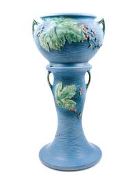 A Roseville Pottery Bushberry Jardiniere and Pedestal