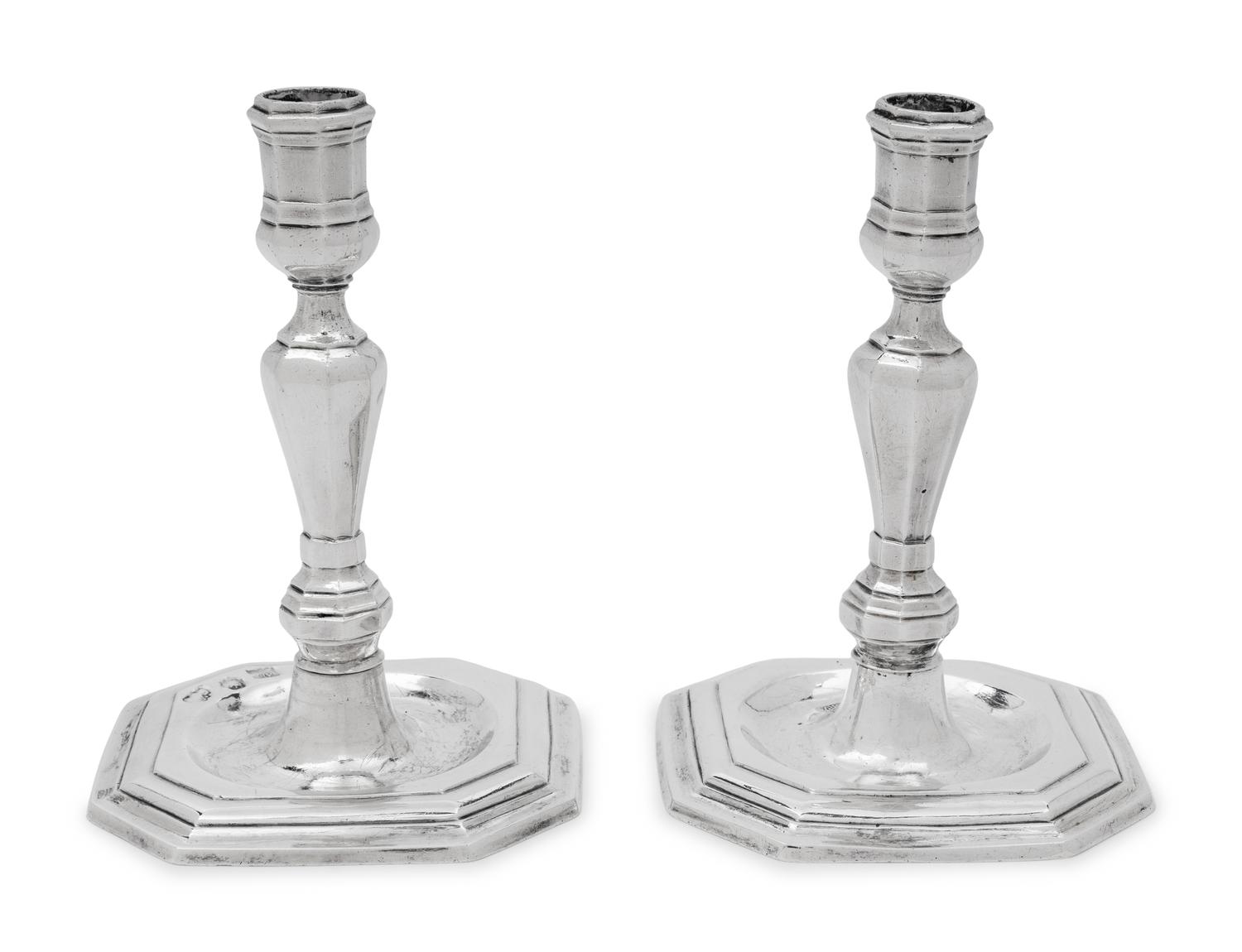 A Pair of Spanish Silver Candlesticks