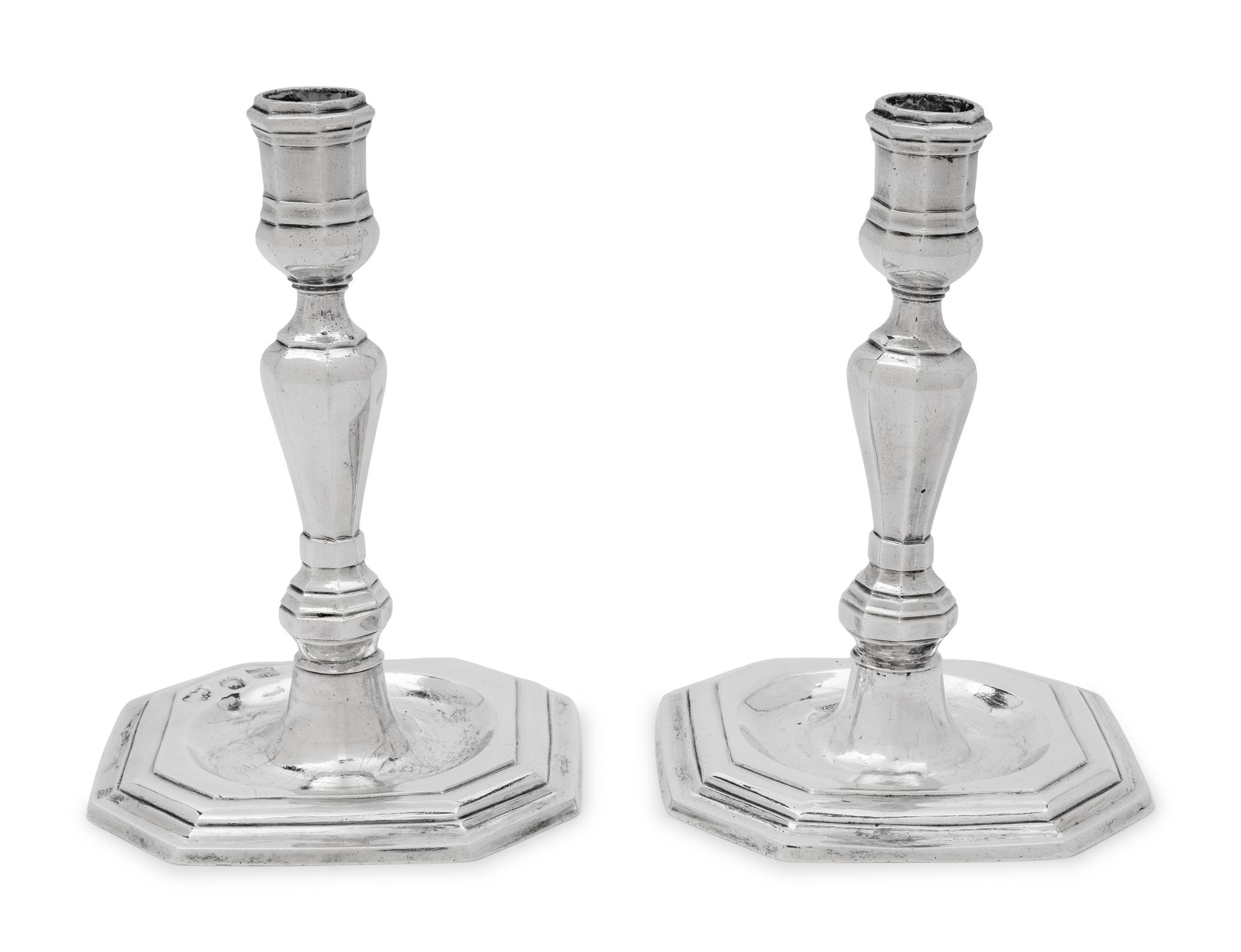 A Pair of Spanish Silver Candlesticks