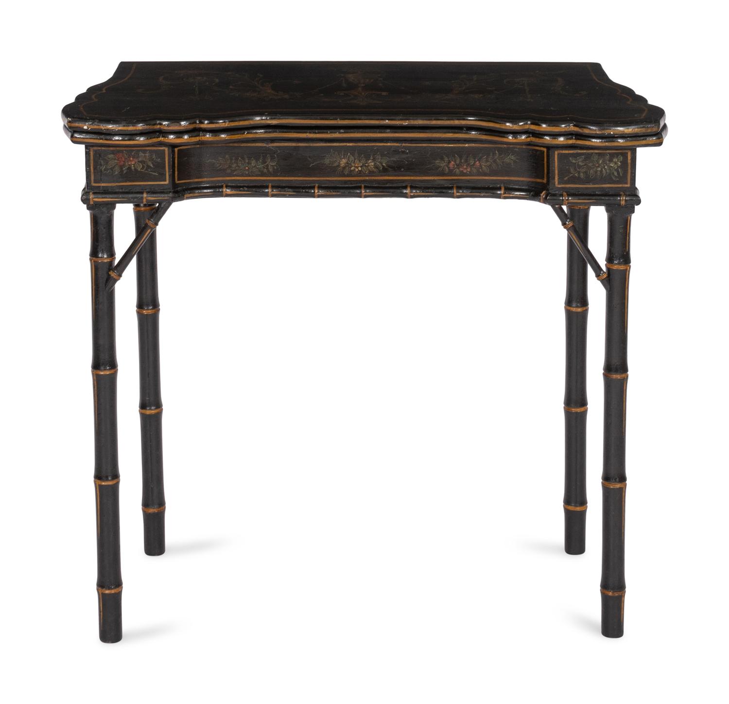 A Faux Bamboo Japanned Flip-Top Games Table