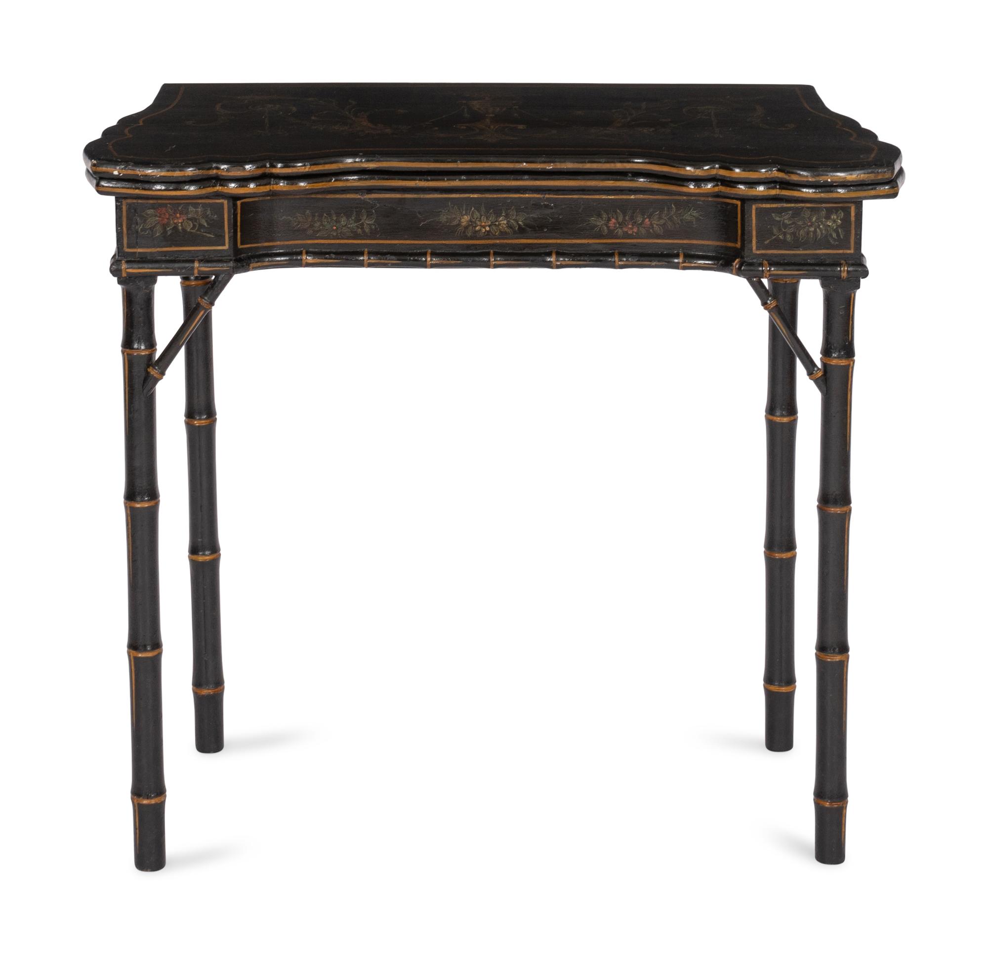 A Faux Bamboo Japanned Flip-Top Games Table