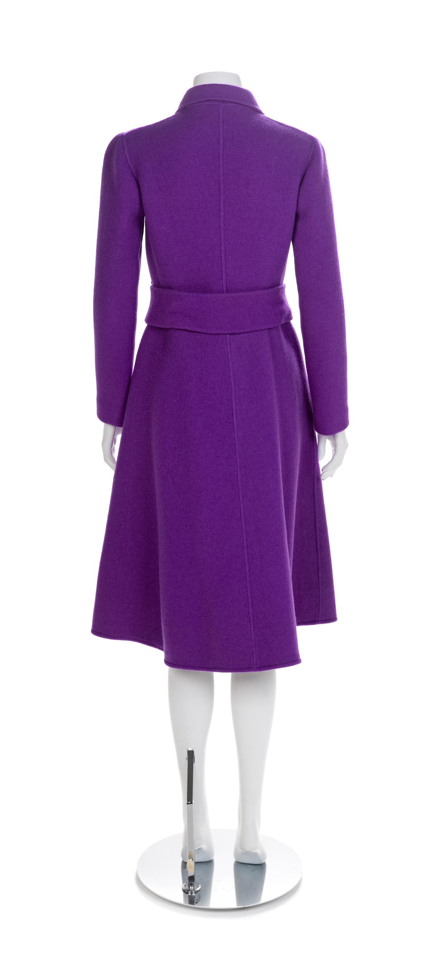 La Mendola Rome Purple Wool Coat and Belt, 1980-90s