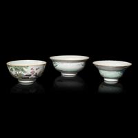 Three Chinese Famille Rose Porcelain 'Landscape' Bowls, Late 19th-Early 20th Century — 晚清-民國 粉彩山水圖碗三件