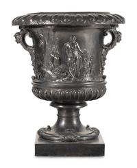 A Pair of English Lead Allegorical Garden Urns