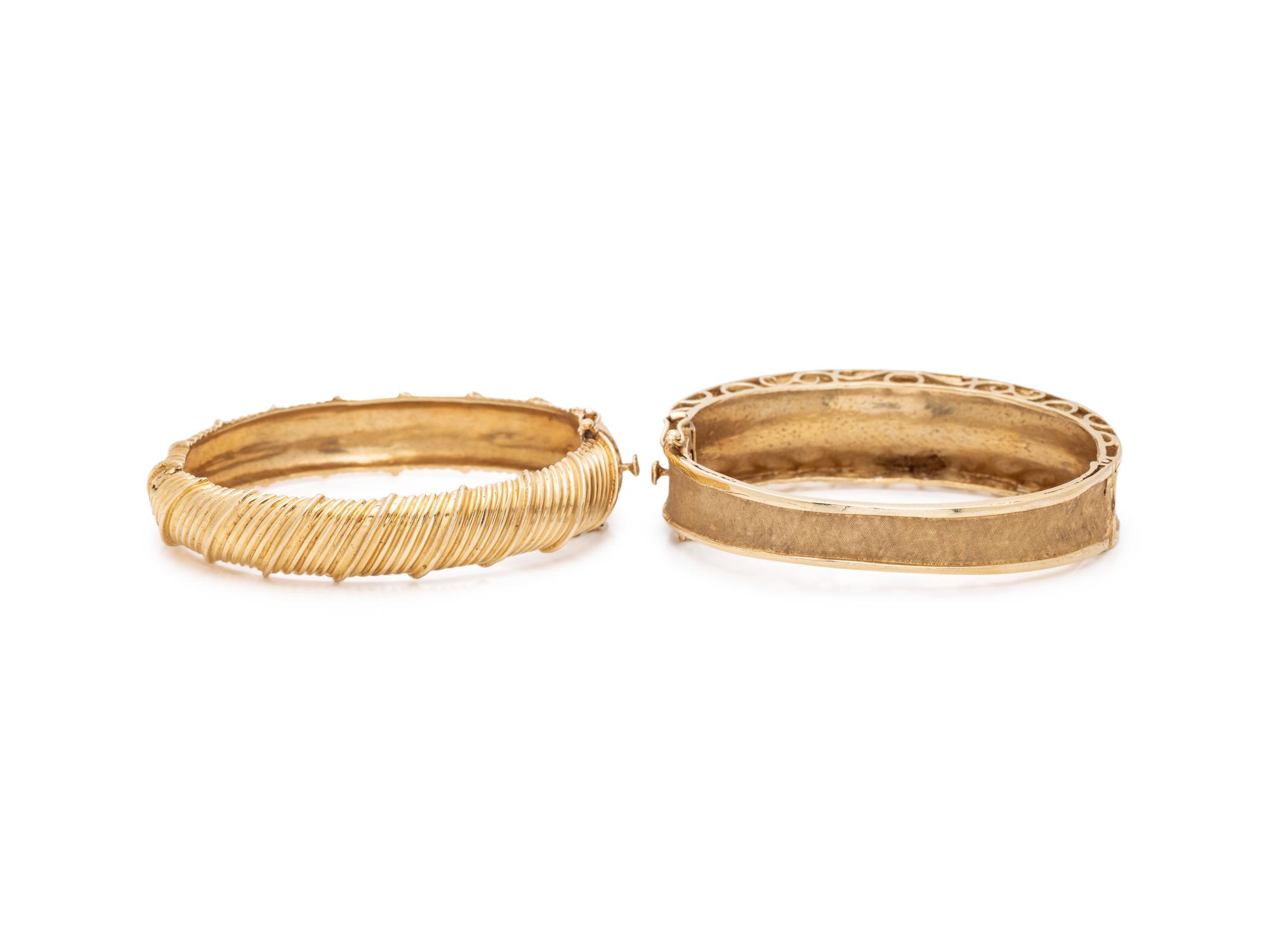 COLLECTION OF YELLOW GOLD BANGLE BRACELETS