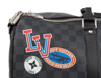 Louis Vuitton Limited Edition Keepall Bandoulière 45 in Damier Graphite Coated Canvas with Printed Travel "Stickers", LV League, Fall Winter 2017