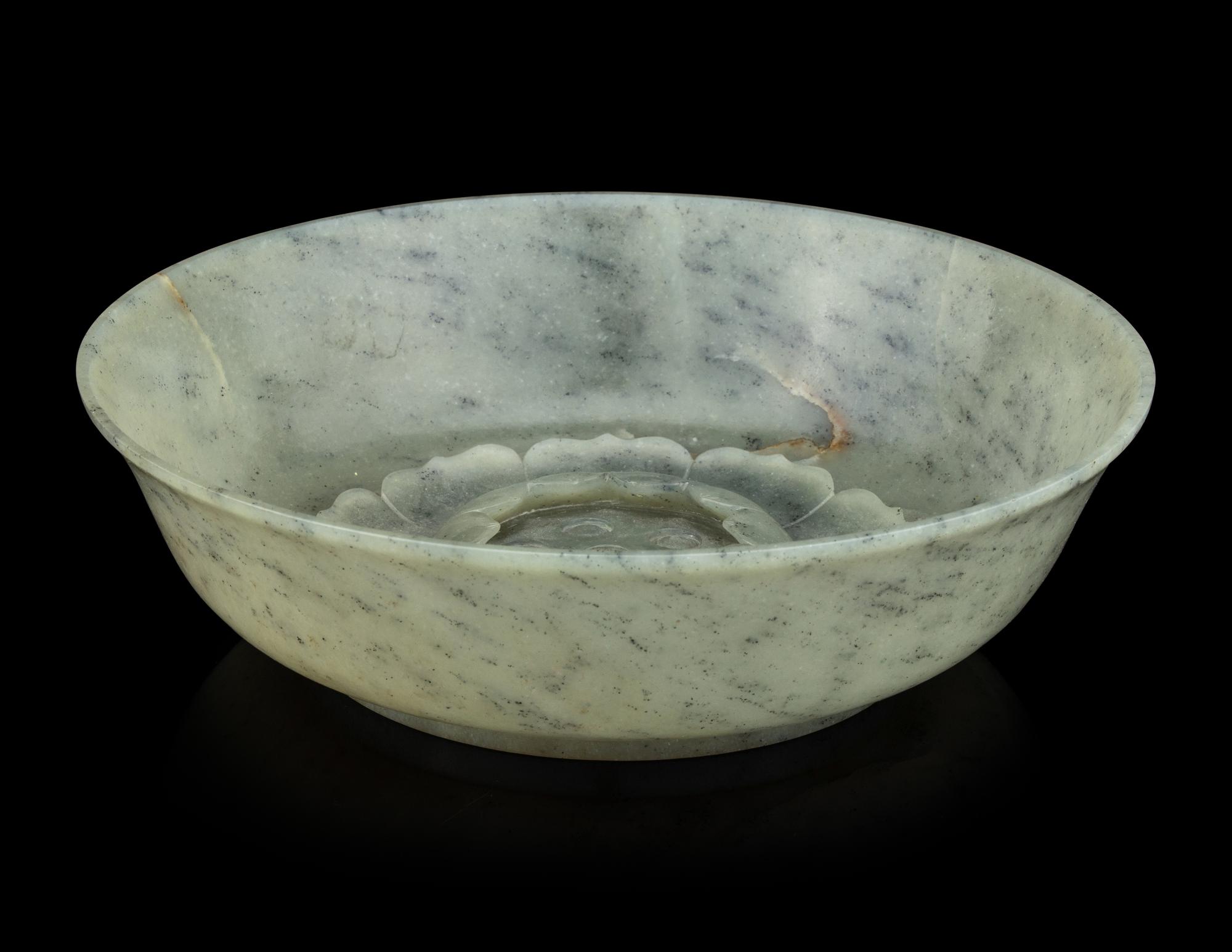 A Greyish Celadon Jade 'Lotus' Bowl