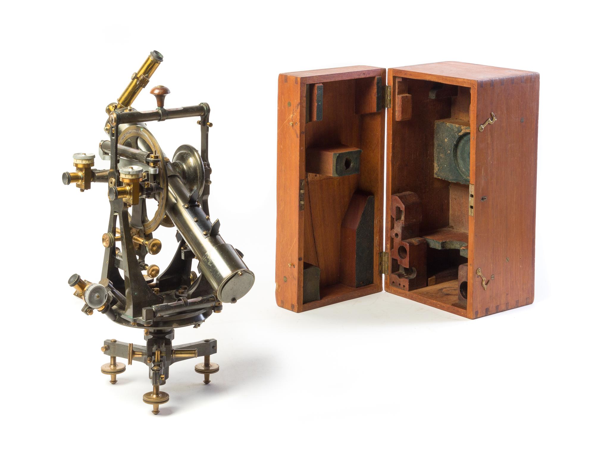 An English Oxidized Brass Transit Theodolite Height 16 x length of scope 14 inches. — TROUGHTON & SIMMS, LONDON, LATE 19TH/EARLY 20TH CENTURY