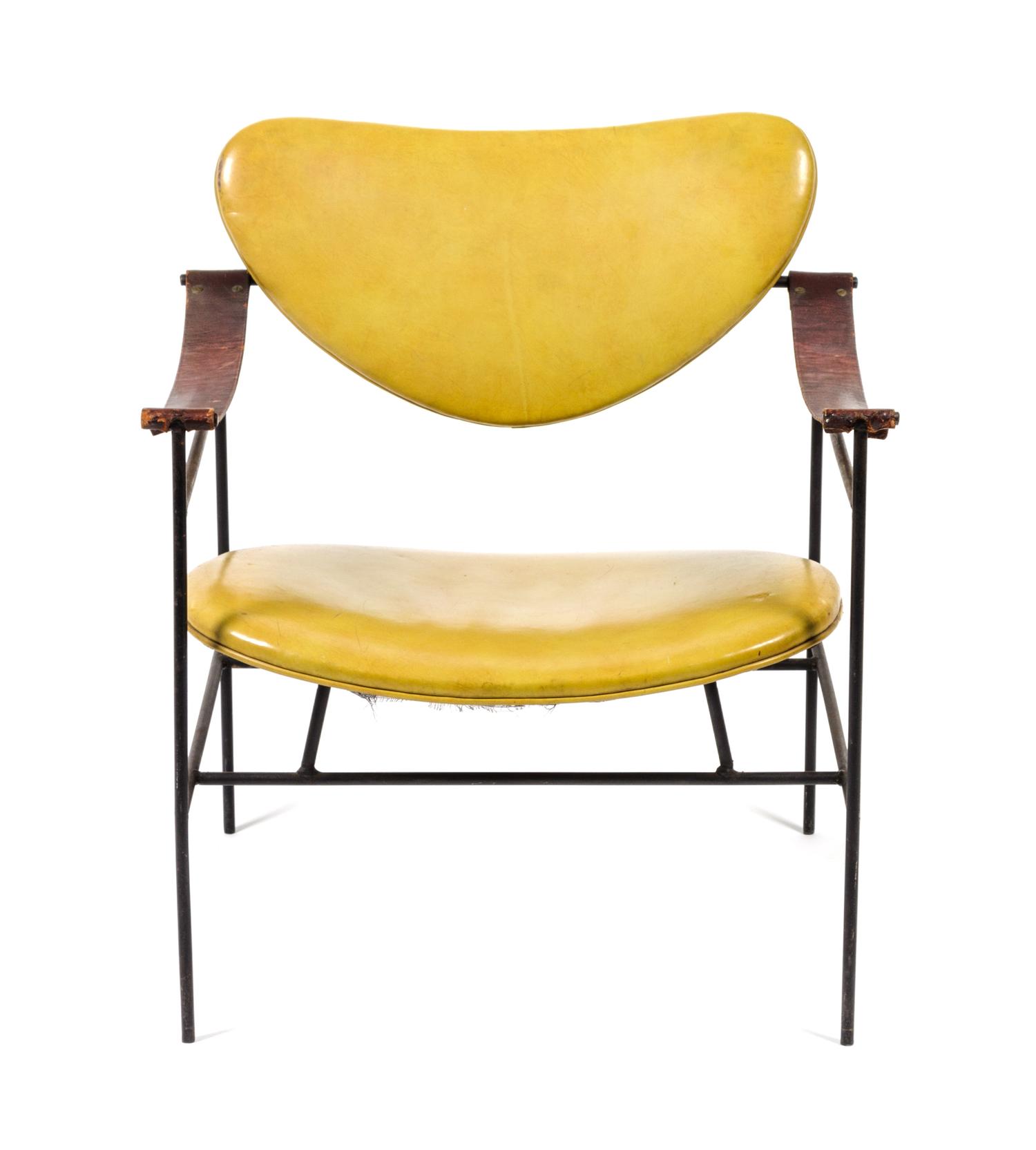 Wrought Iron and Upholstered Safari Lounge Chair Height 29 1/4 x width 26 1/4 x depth 24 inches.