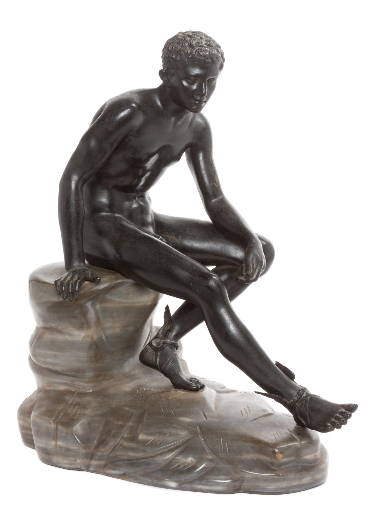 A Continental Bronze and Marble Figure Height overall 20 inches.