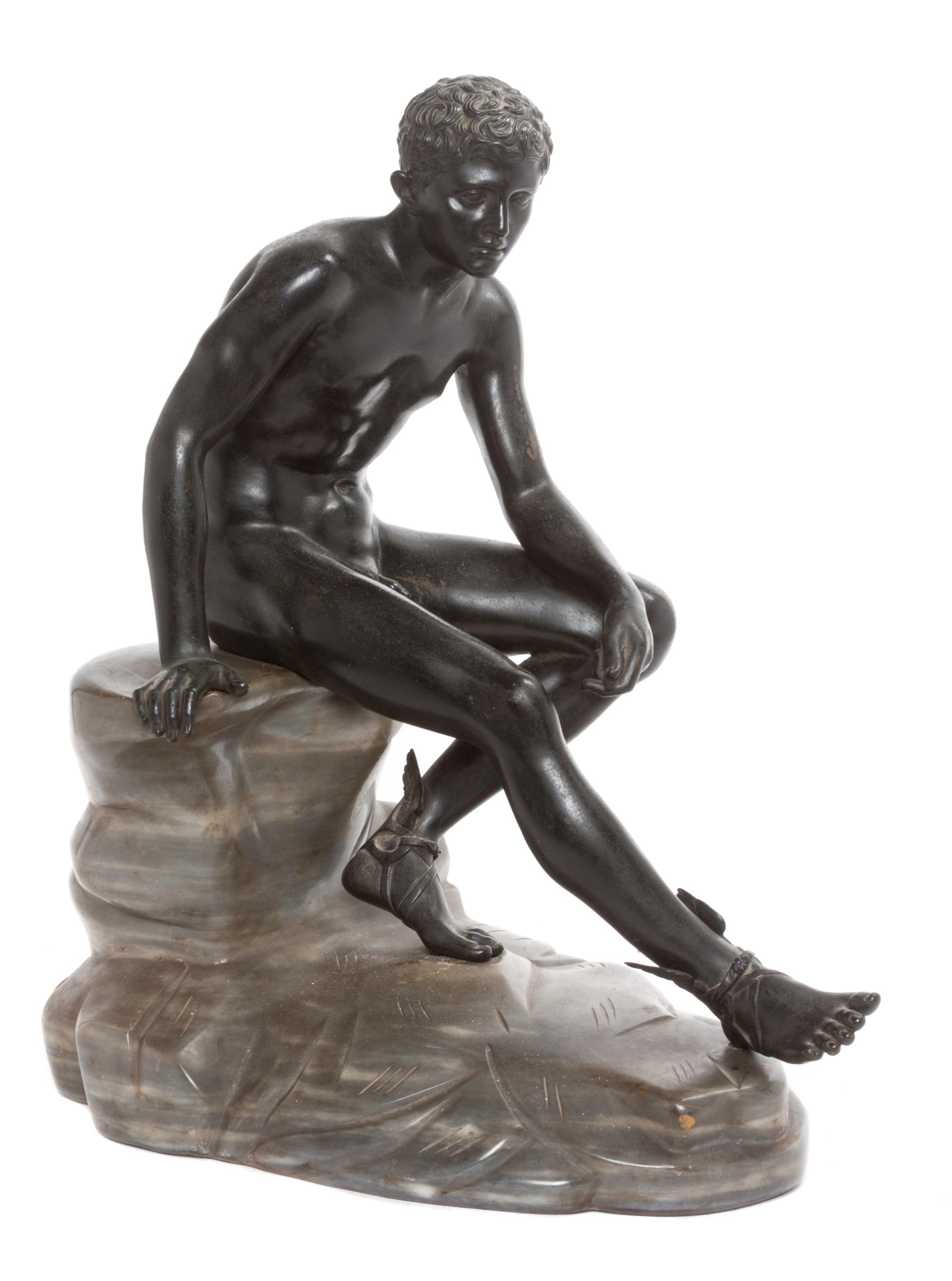 A Continental Bronze and Marble Figure Height overall 20 inches.