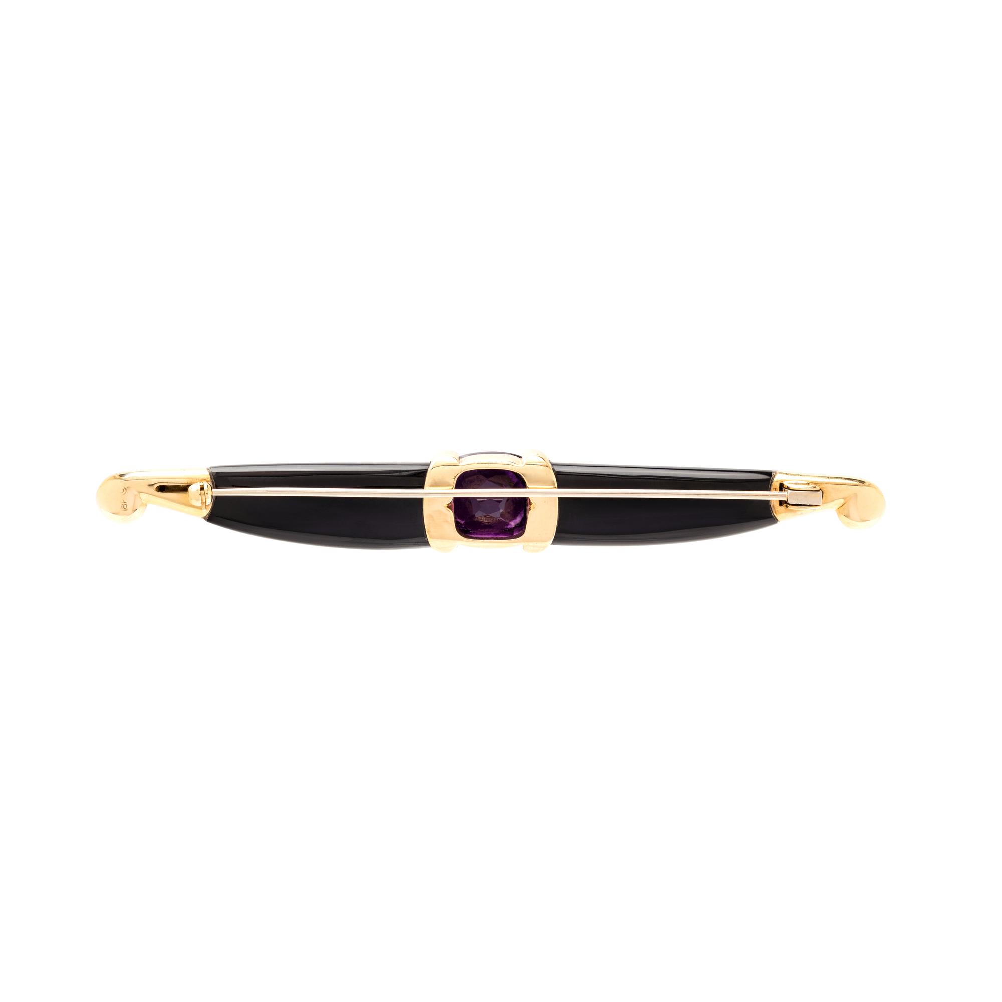 YELLOW GOLD, AMETHYST AND ENAMEL BROOCH