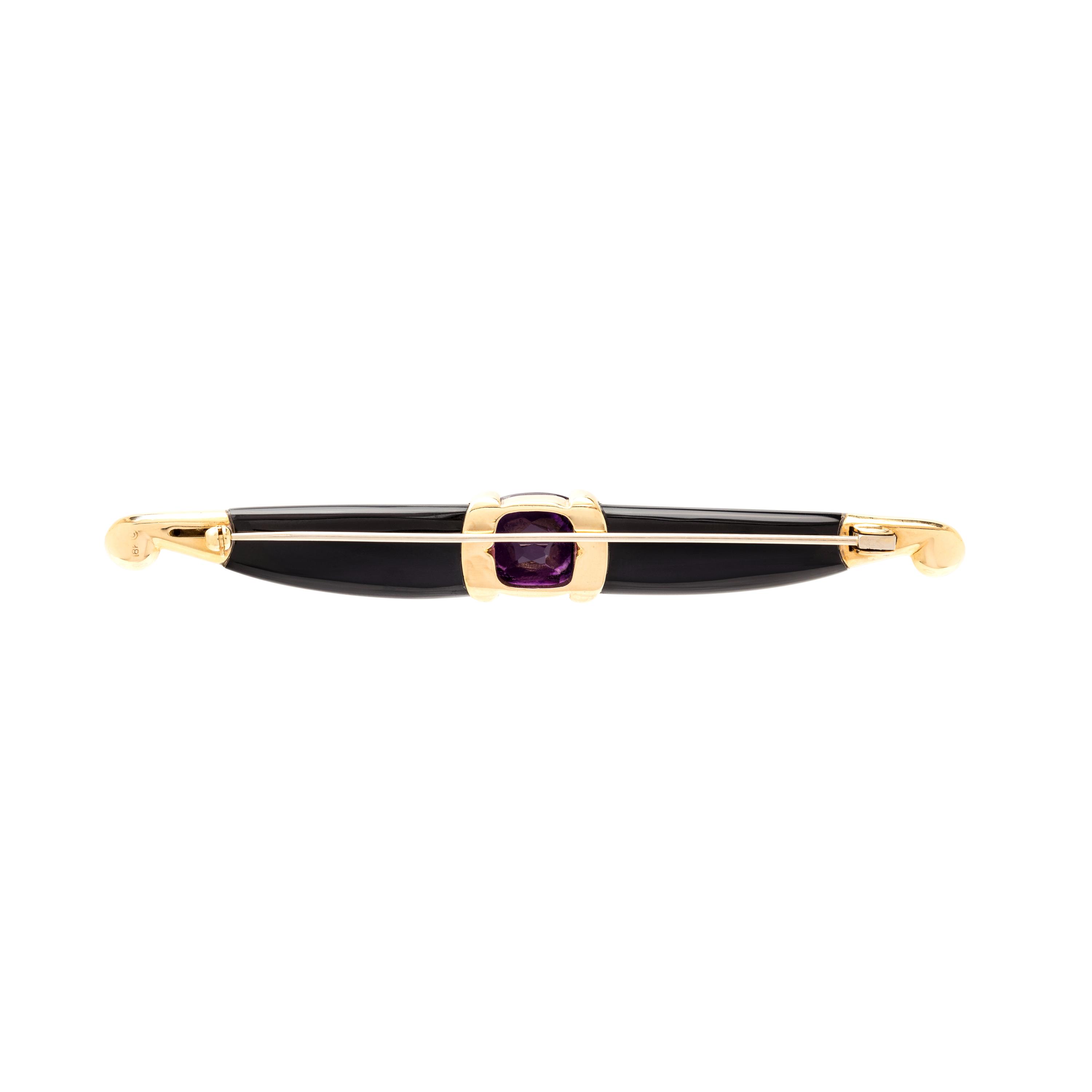 YELLOW GOLD, AMETHYST AND ENAMEL BROOCH