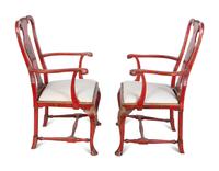 A Pair of Queen Anne Style Red Lacquer and Parcel Gilt Armchairs — 20TH CENTURY