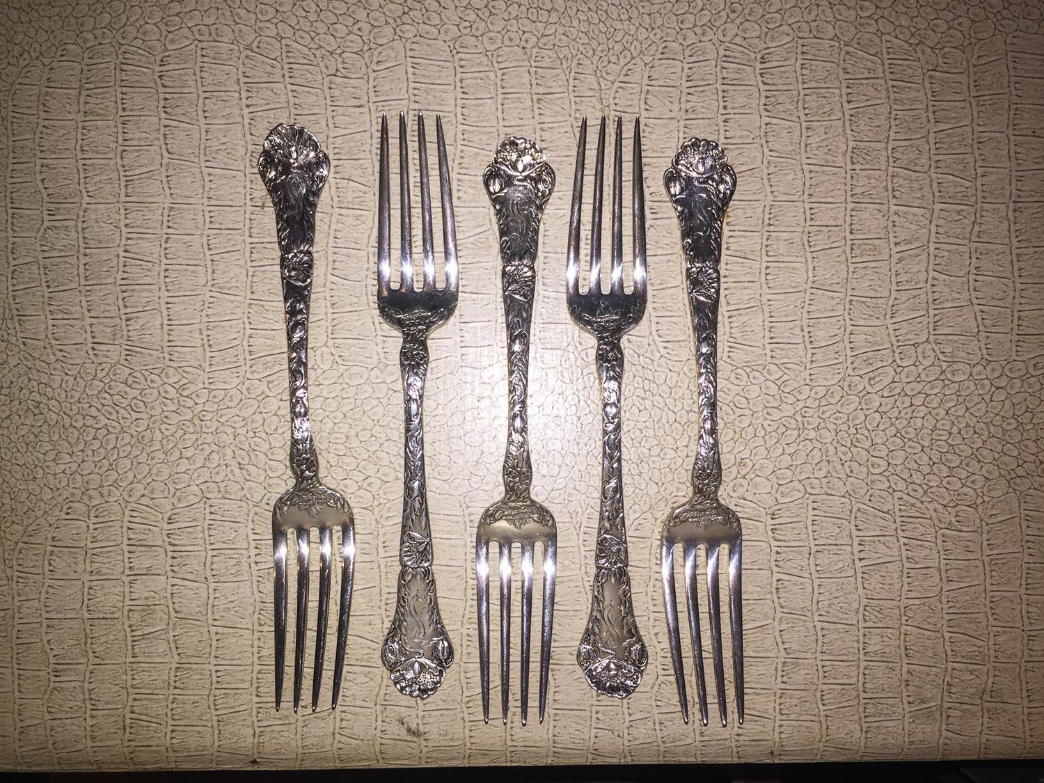 Twelve American Silver Forks, Gorham Mfg. Co., Providence, RI, Poppy pattern, comprising: 6 dinner forks 6 salad forks