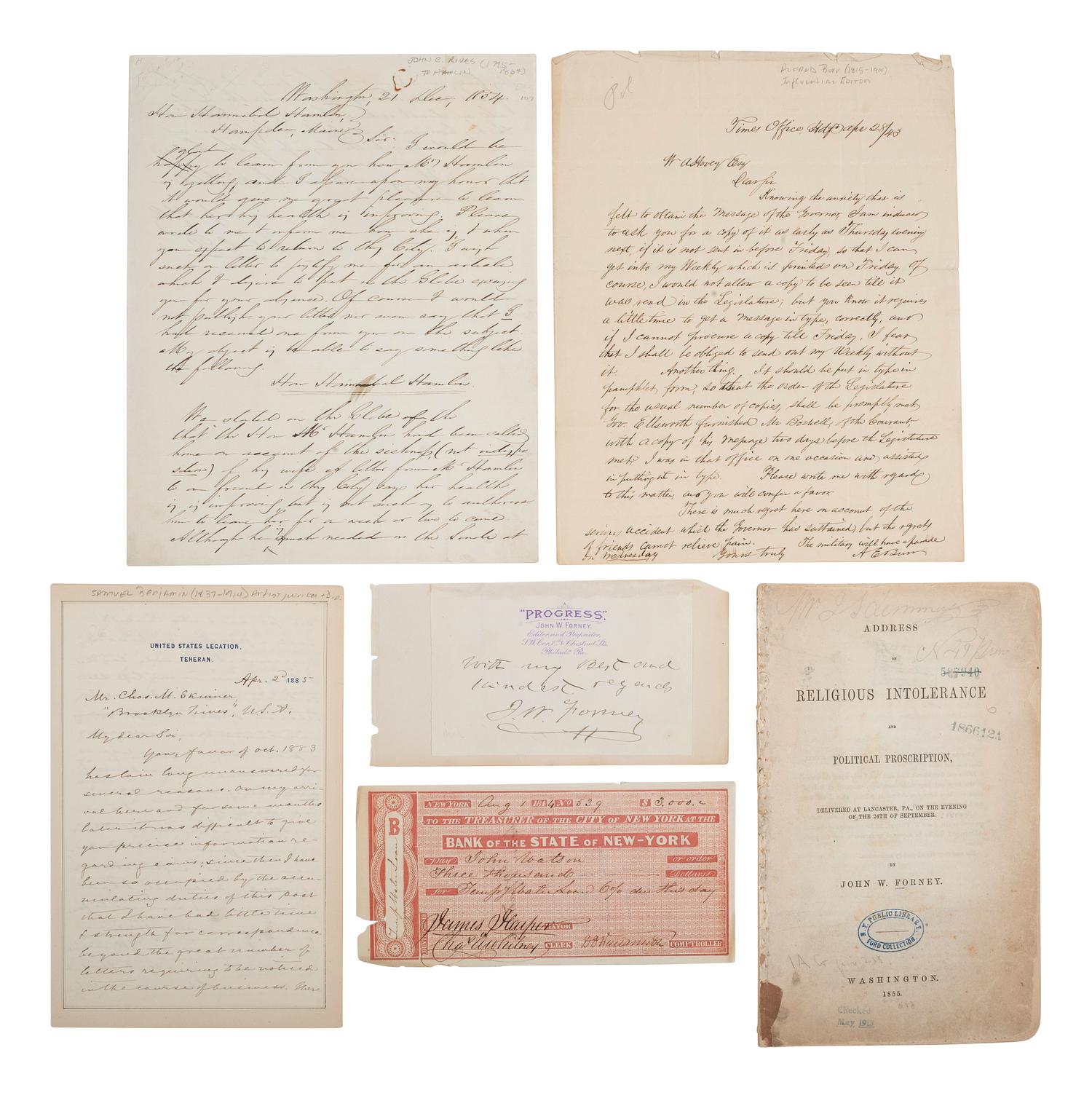 [AUTOGRAPHS] -- [JOURNALISTS]. Signatures from 19th-century journalists, editors, and cartoonists.