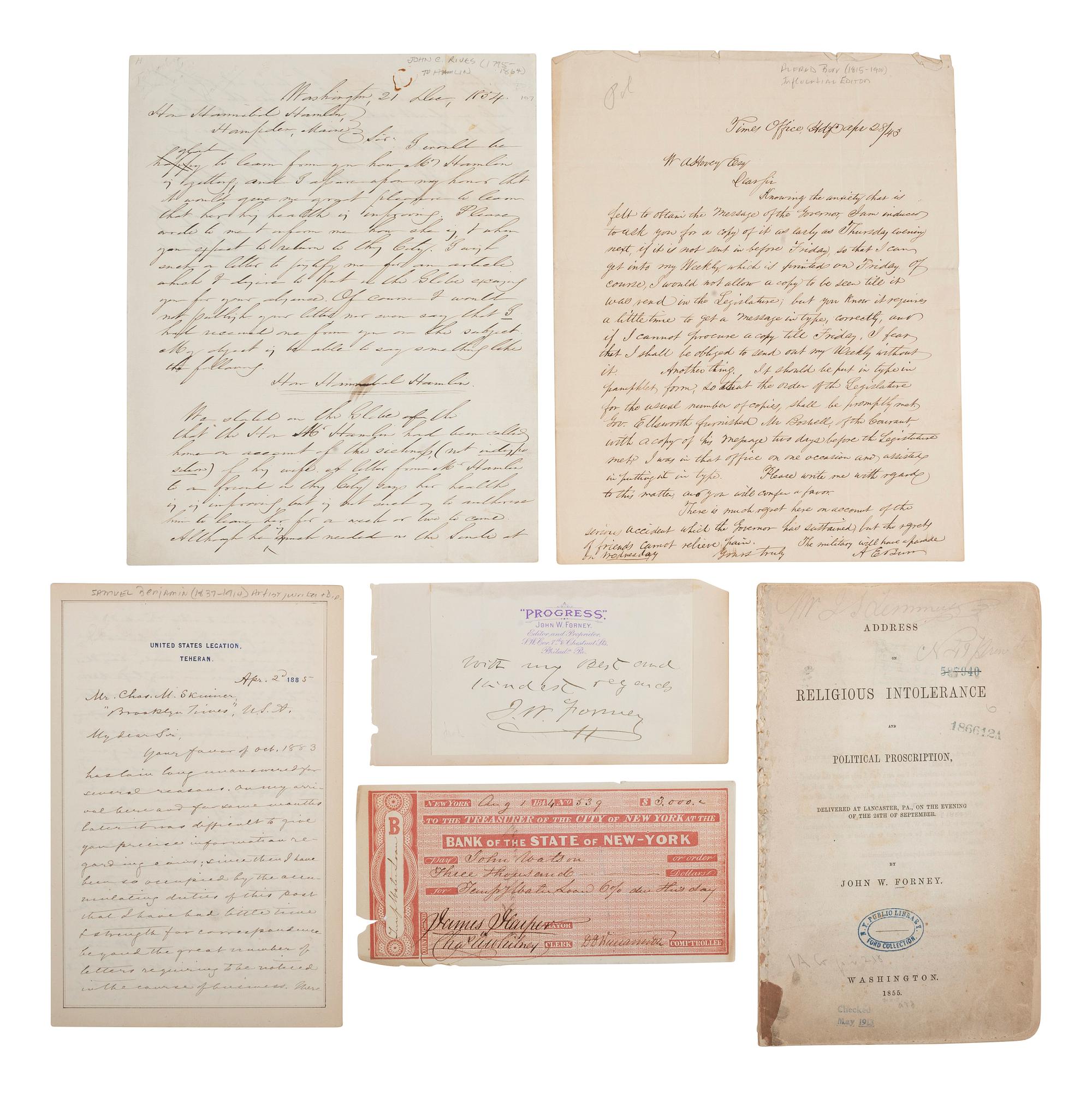 [AUTOGRAPHS] -- [JOURNALISTS]. Signatures from 19th-century journalists, editors, and cartoonists.