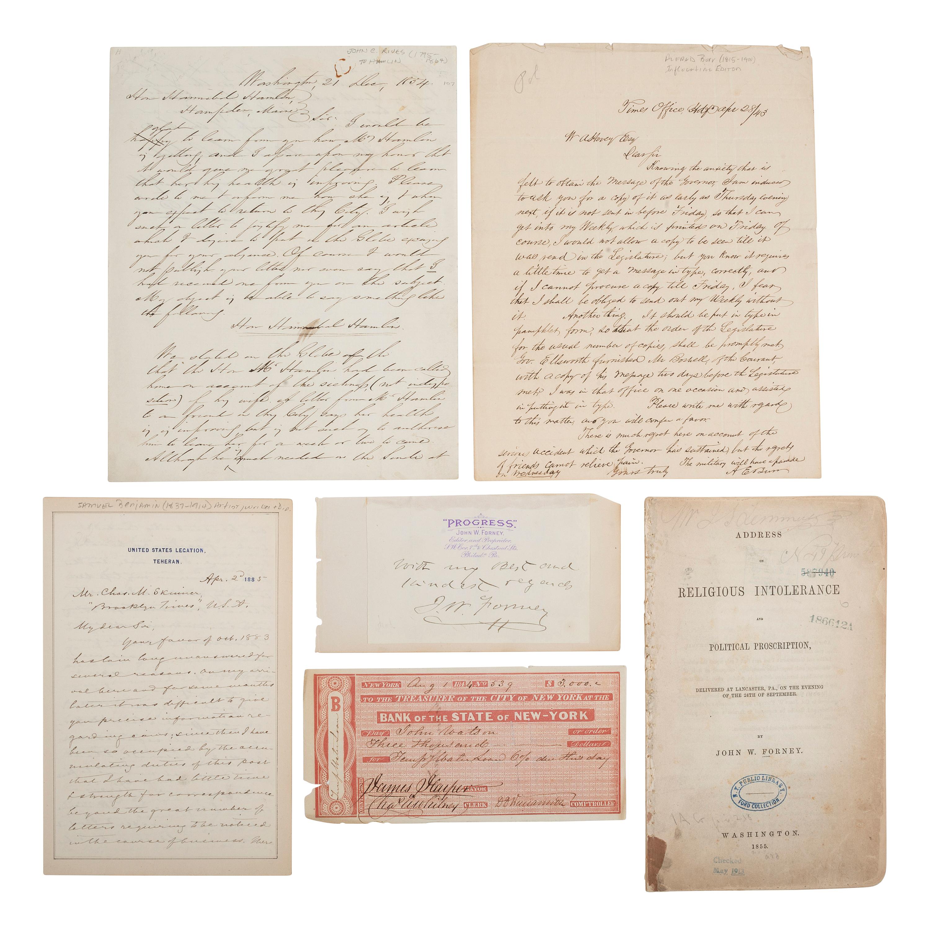 [AUTOGRAPHS] -- [JOURNALISTS]. Signatures from 19th-century journalists, editors, and cartoonists.