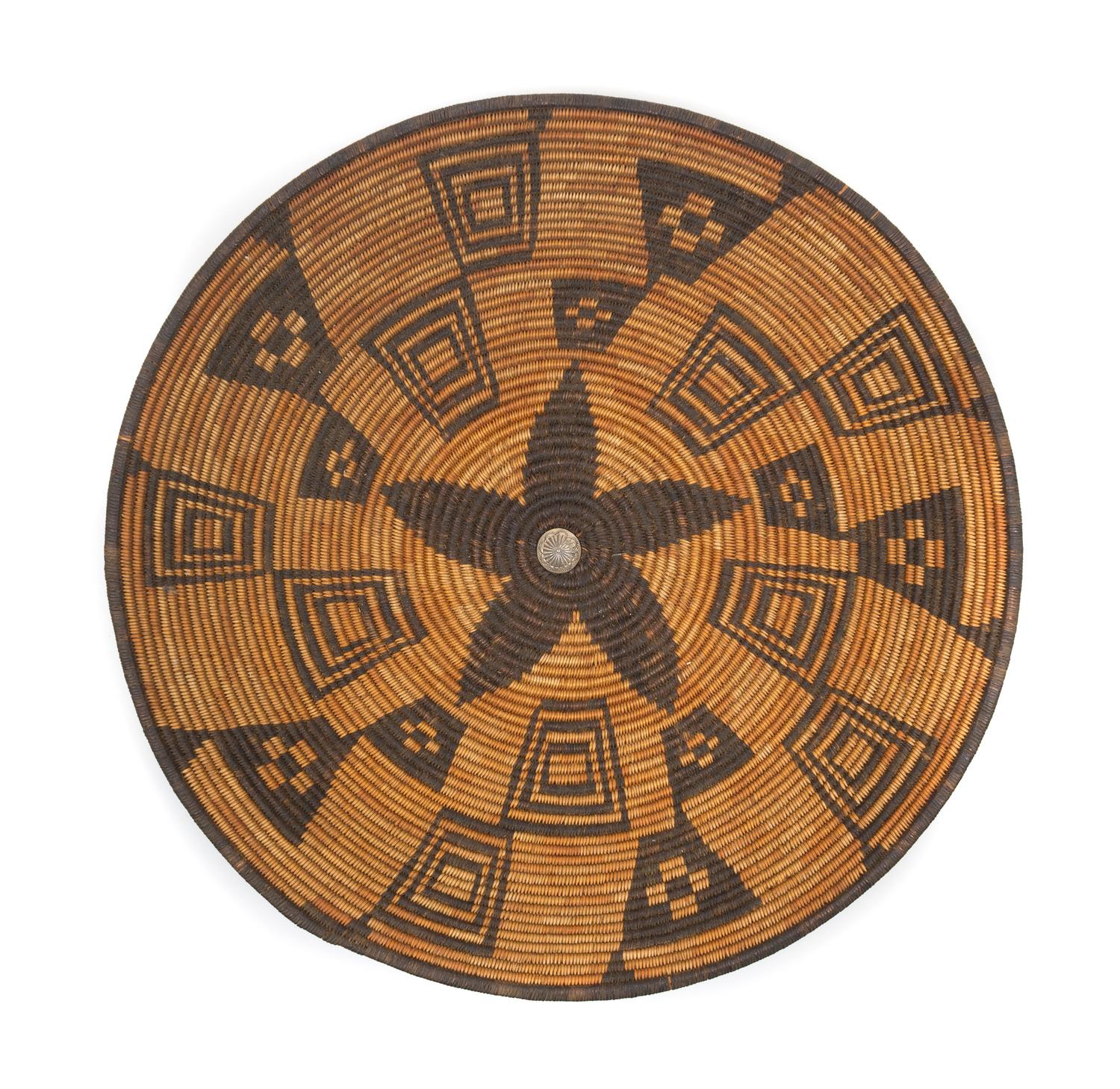 An Apache Basket Tray Height 2 3/4 x diameter 16 3/4 inches.