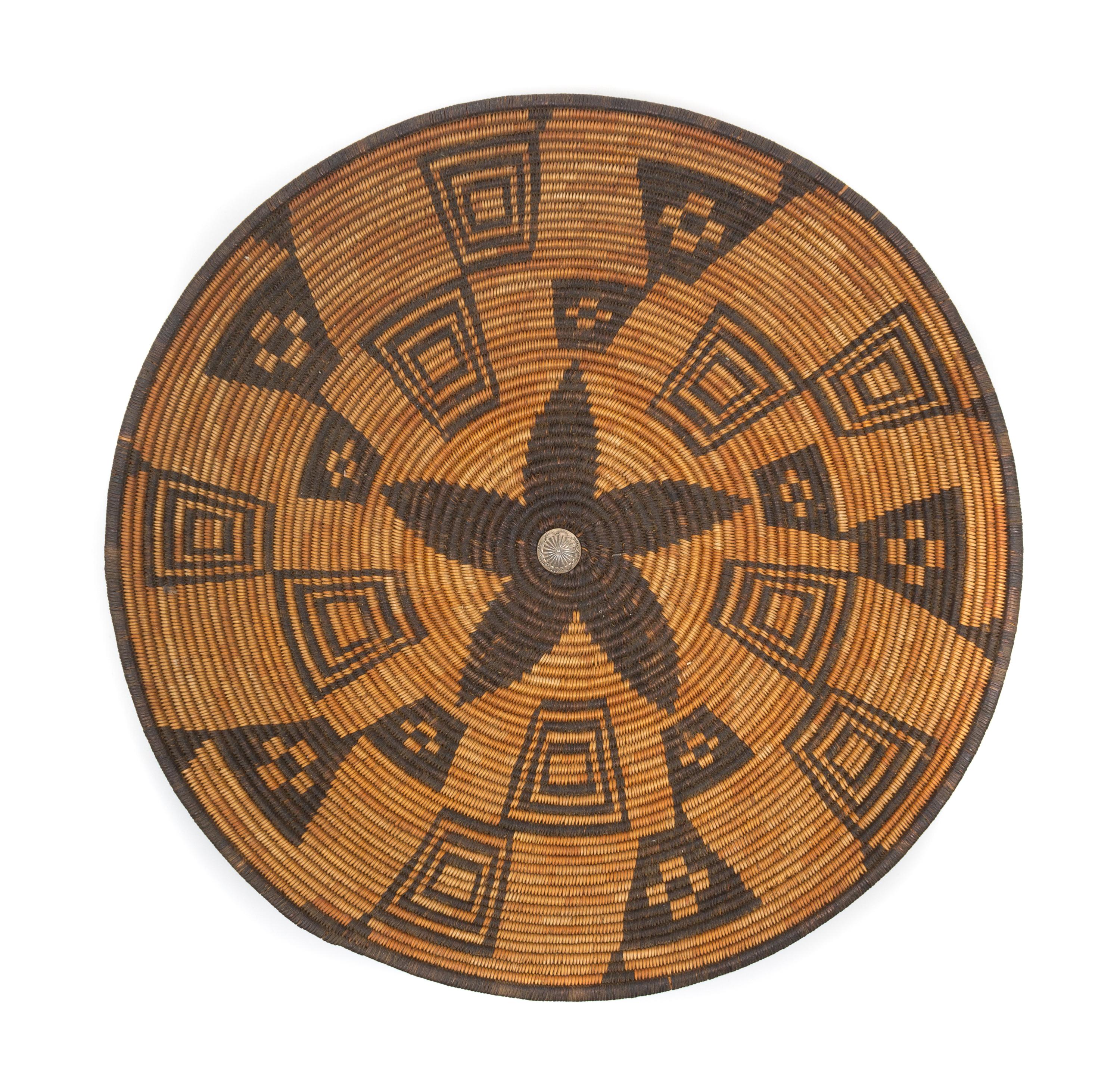 An Apache Basket Tray Height 2 3/4 x diameter 16 3/4 inches.