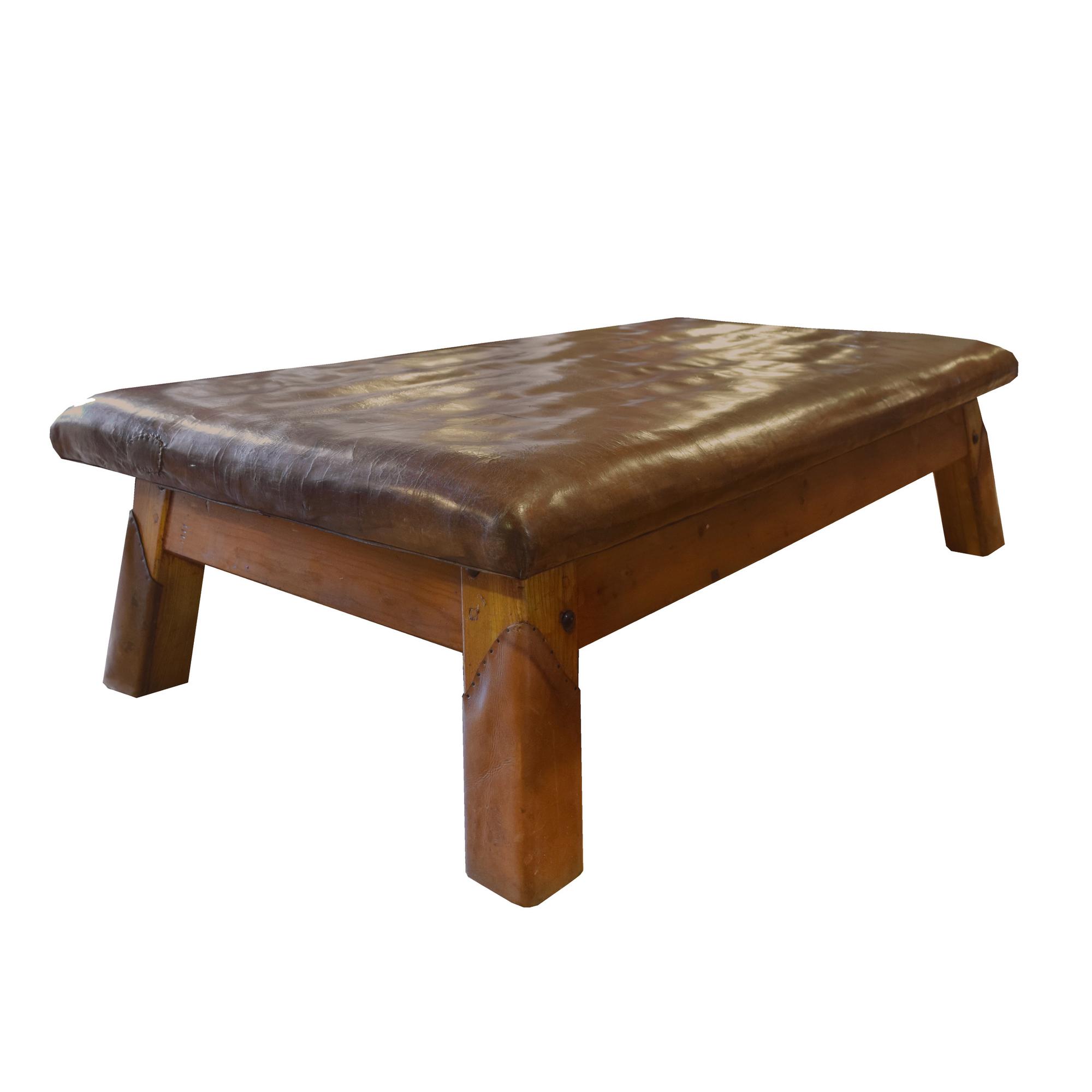 A Wood and Leather Vaulting Bench 67.5" W x 38" D x 20" H — Czech Republic, Circa 1930