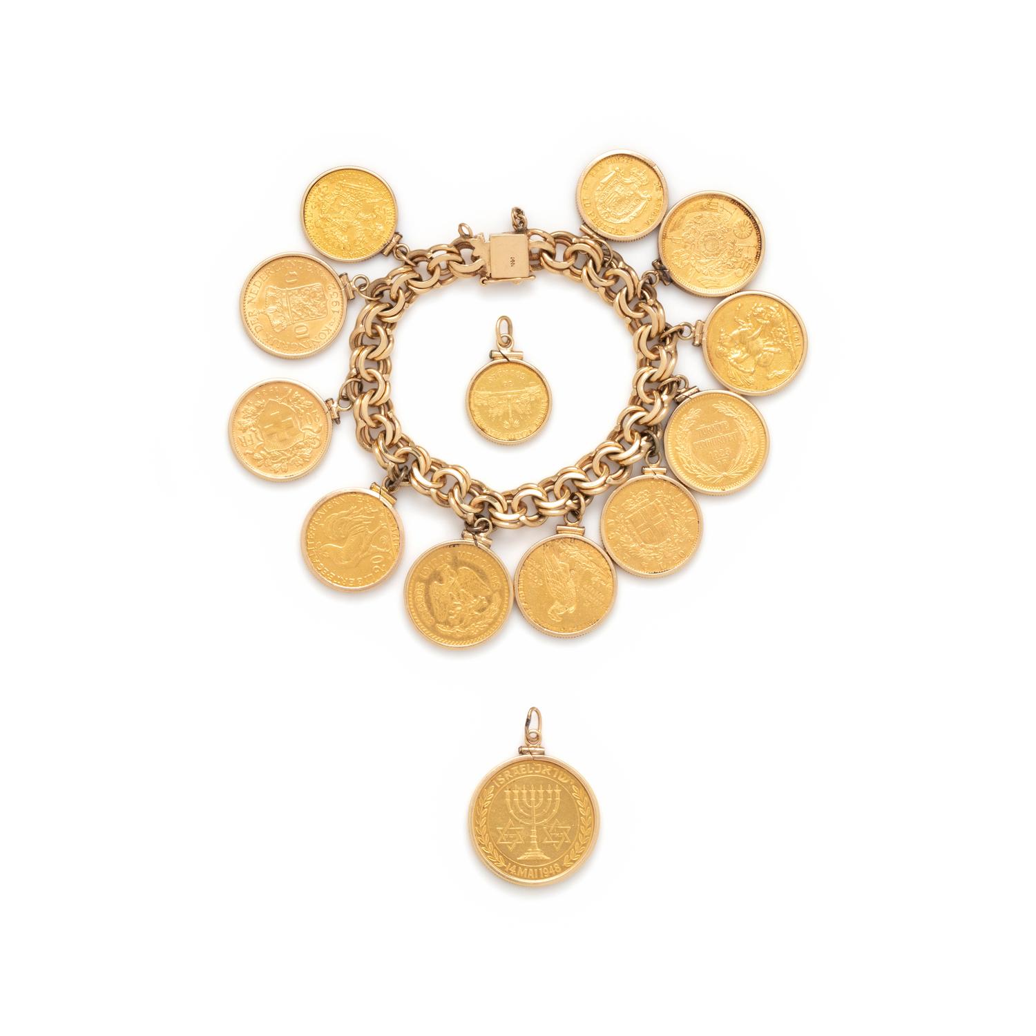 YELLOW GOLD AND COIN CHARM BRACELET