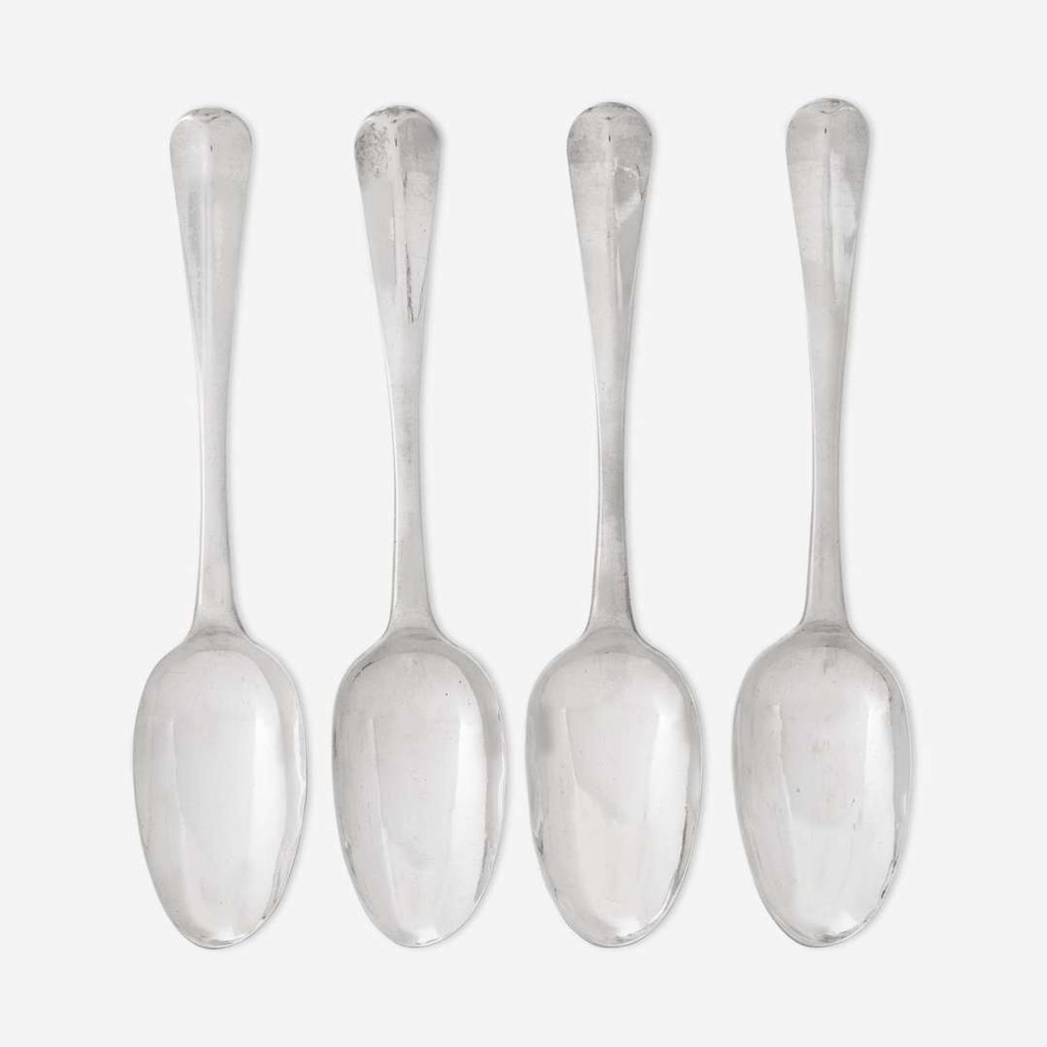 A rare set of four silver tablespoons Adrian Bancker (1703-1772), New York, NY, circa 1740