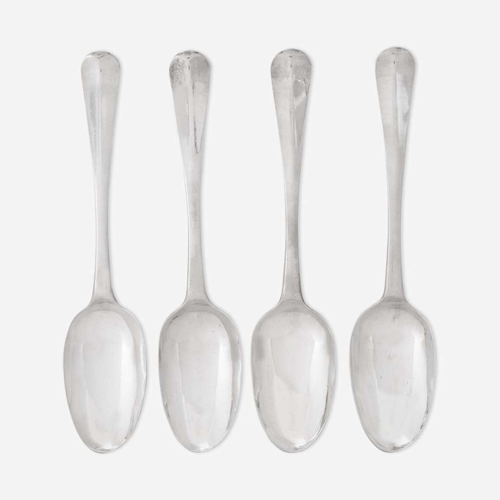 A rare set of four silver tablespoons Adrian Bancker (1703-1772), New York, NY, circa 1740