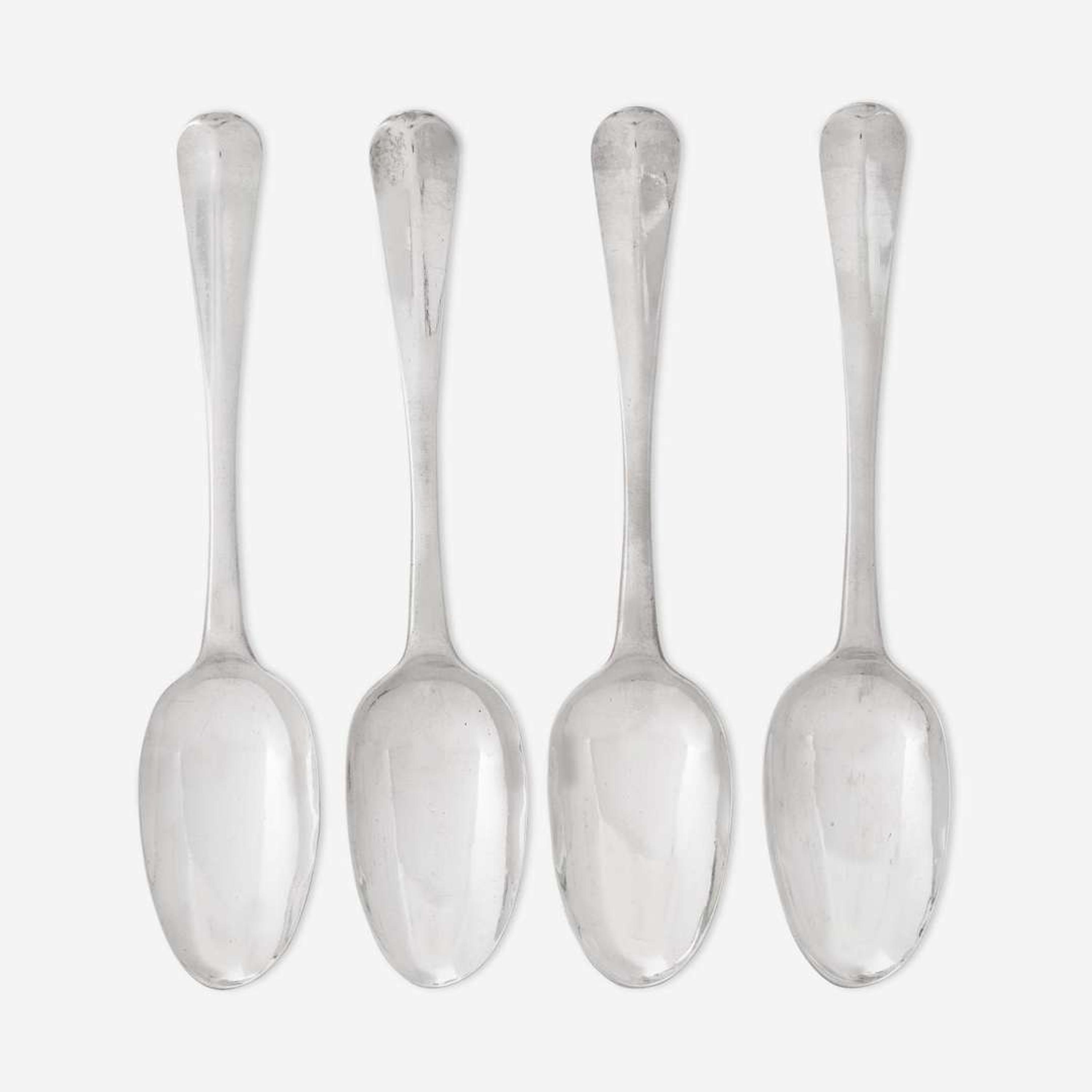 A rare set of four silver tablespoons Adrian Bancker (1703-1772), New York, NY, circa 1740