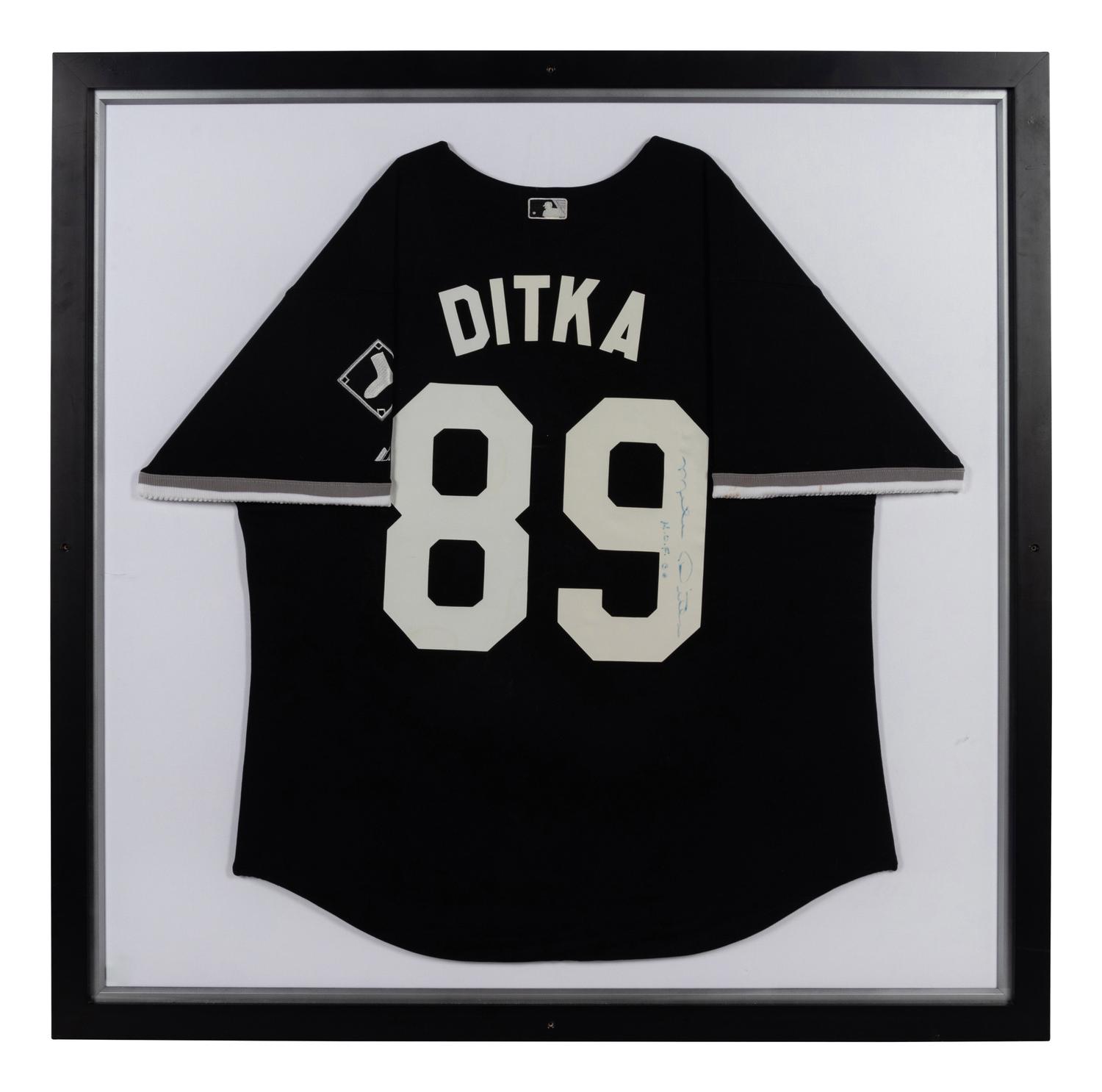 A Mike Ditka Chicago White Sox Signed and Worn Ceremonial Baseball Jersey Presentation Formerly Displayed at Mike Ditka's Restaurant