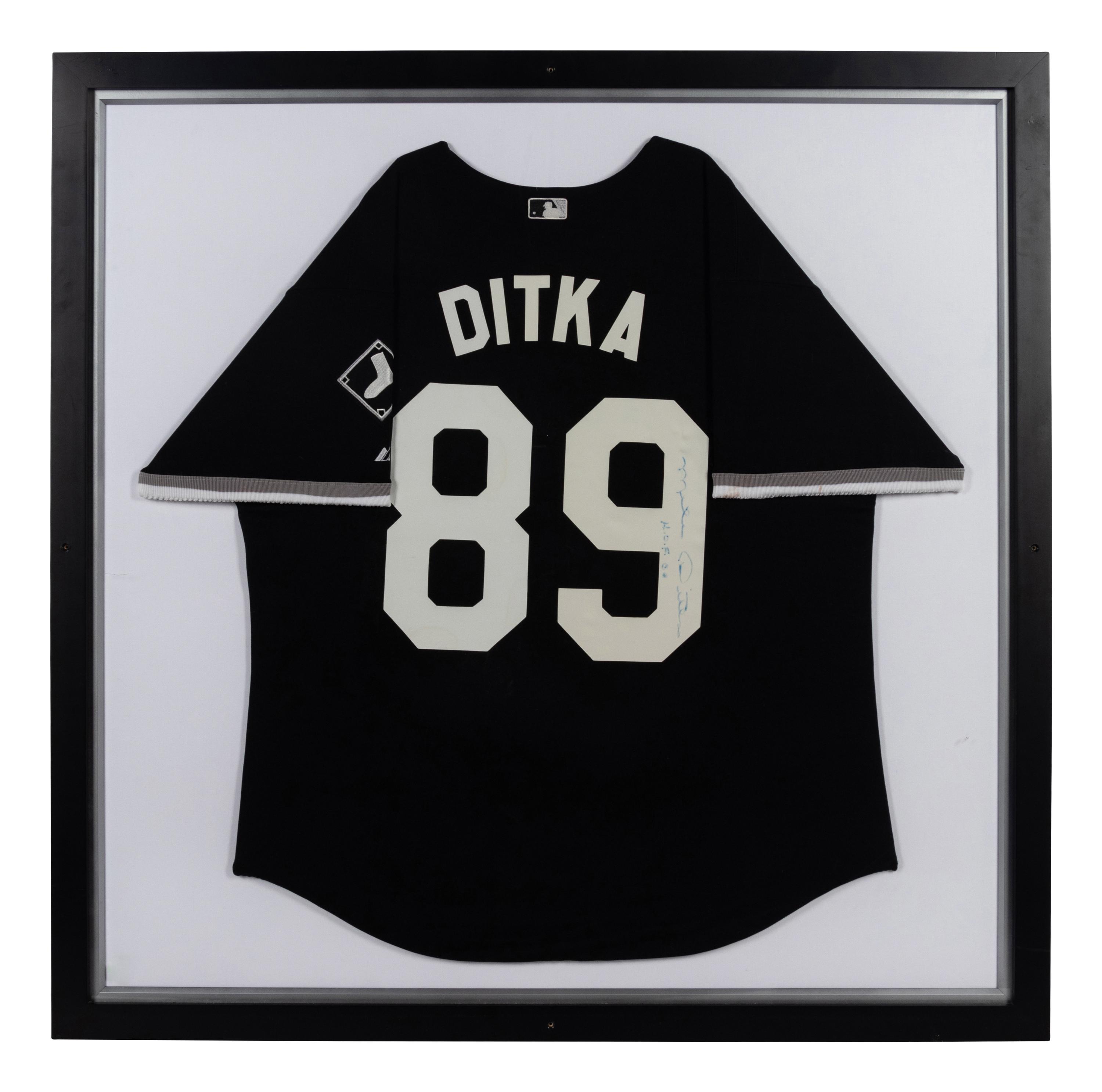 A Mike Ditka Chicago White Sox Signed and Worn Ceremonial Baseball Jersey Presentation Formerly Displayed at Mike Ditka's Restaurant