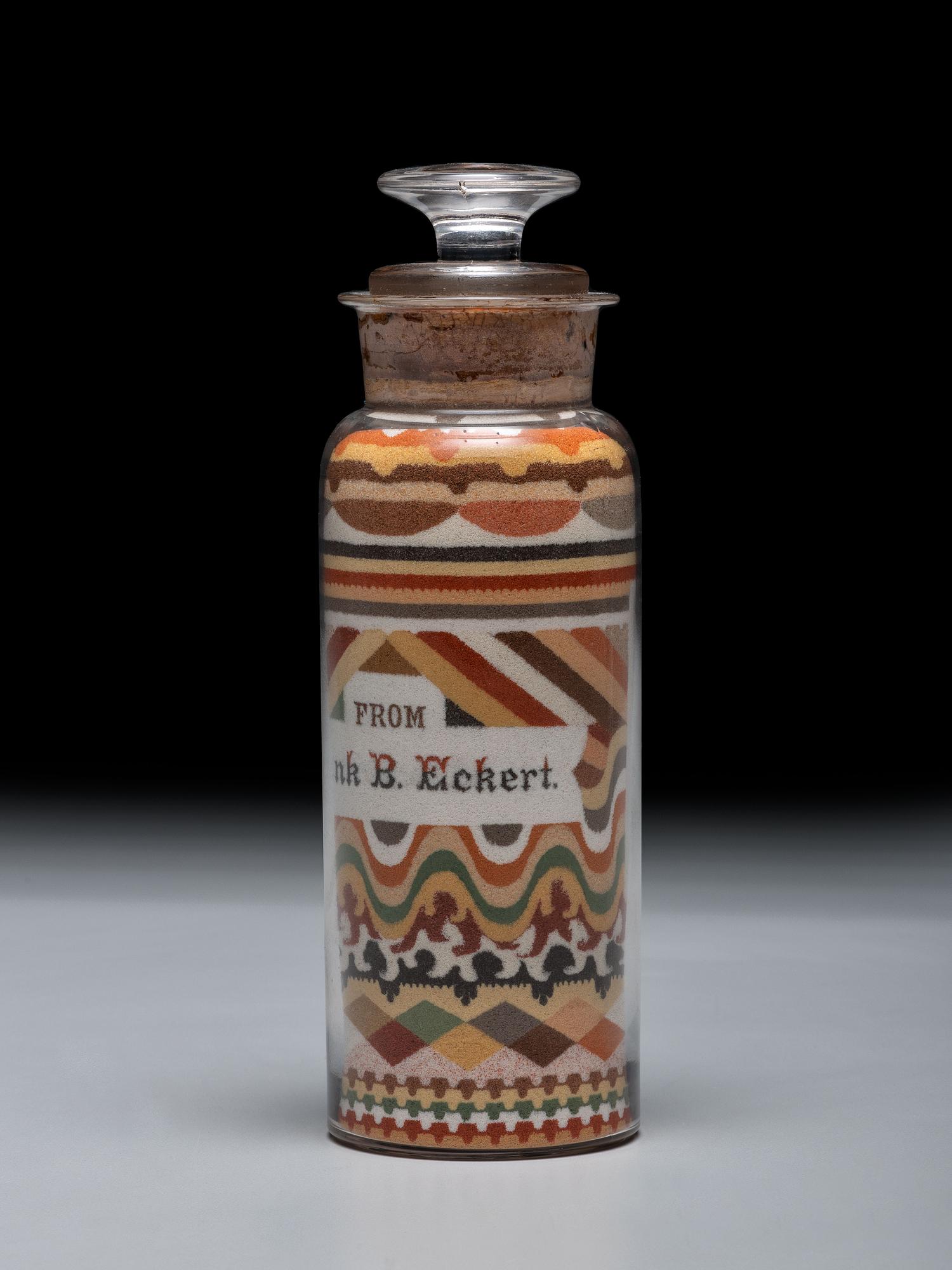 An Andrew Clemens (American, 1857-1894) Labeled Sand Bottle with Percheron Horse