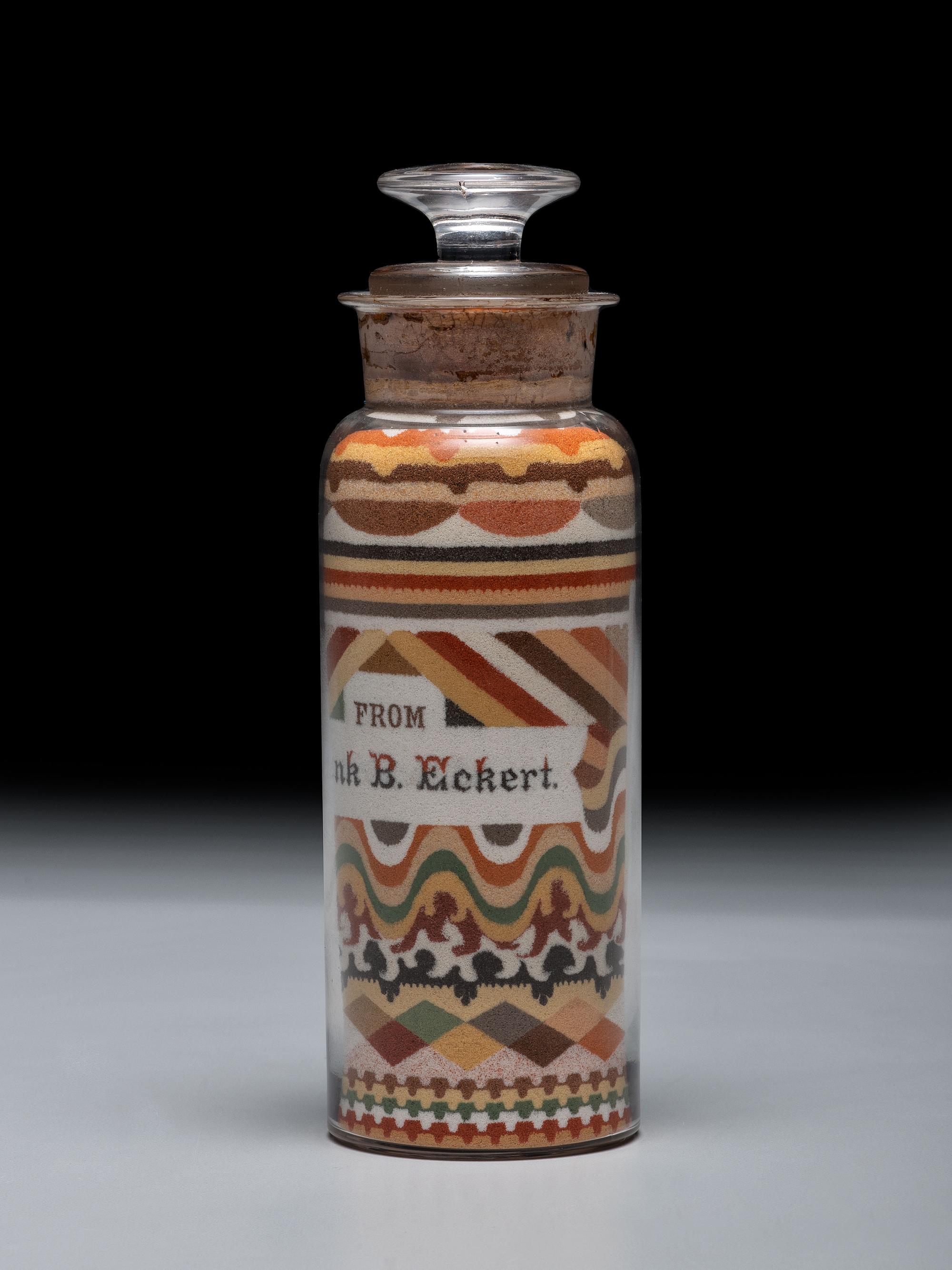 An Andrew Clemens (American, 1857-1894) Labeled Sand Bottle with Percheron Horse