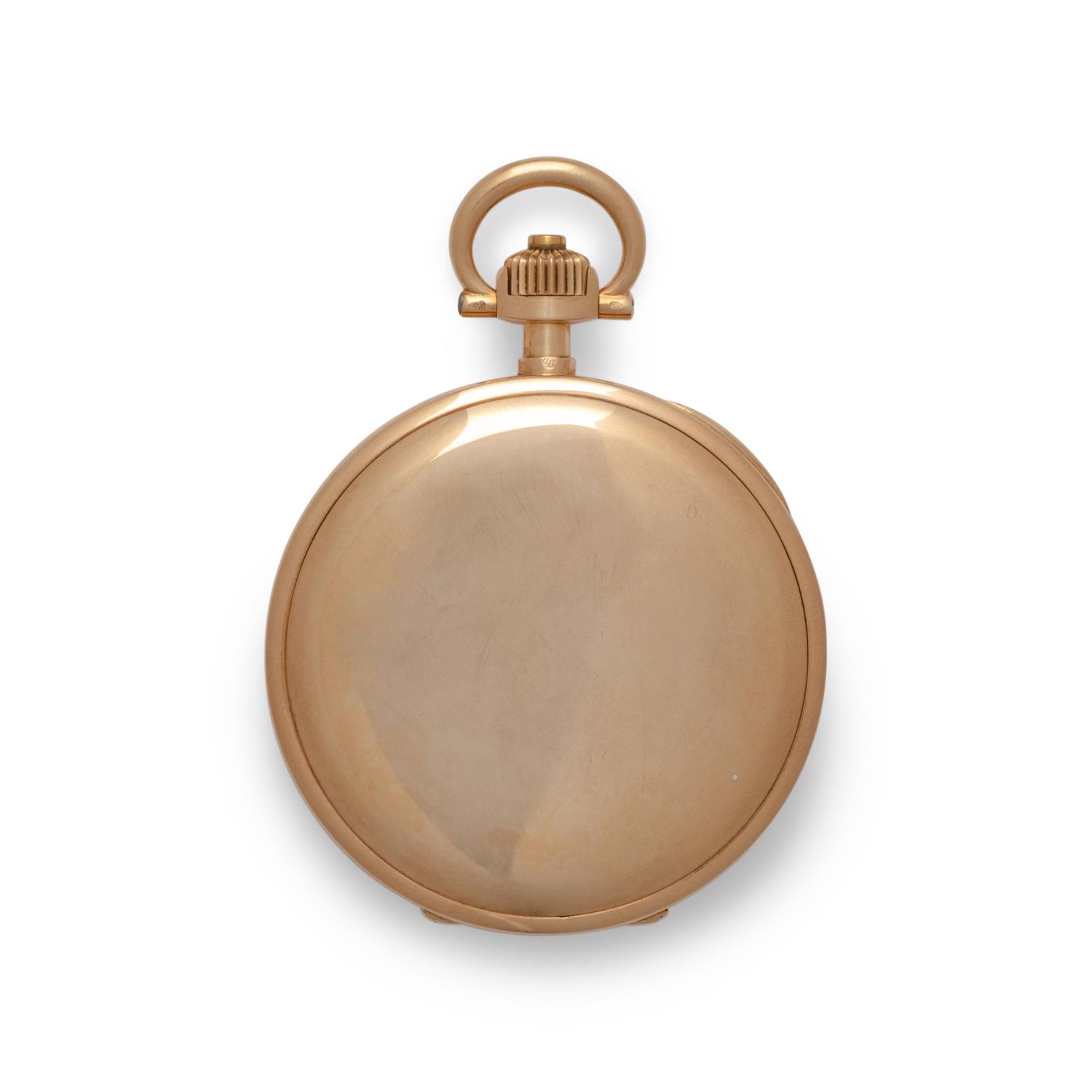 PATEK PHILIPPE & CIE., 18K YELLOW GOLD HUNTING CASED LEVEL WITH ENAMEL IMPERIAL ARMS OF EMPEROR FRANZ JOSEPH OF AUSTRIA POCKET WATCH