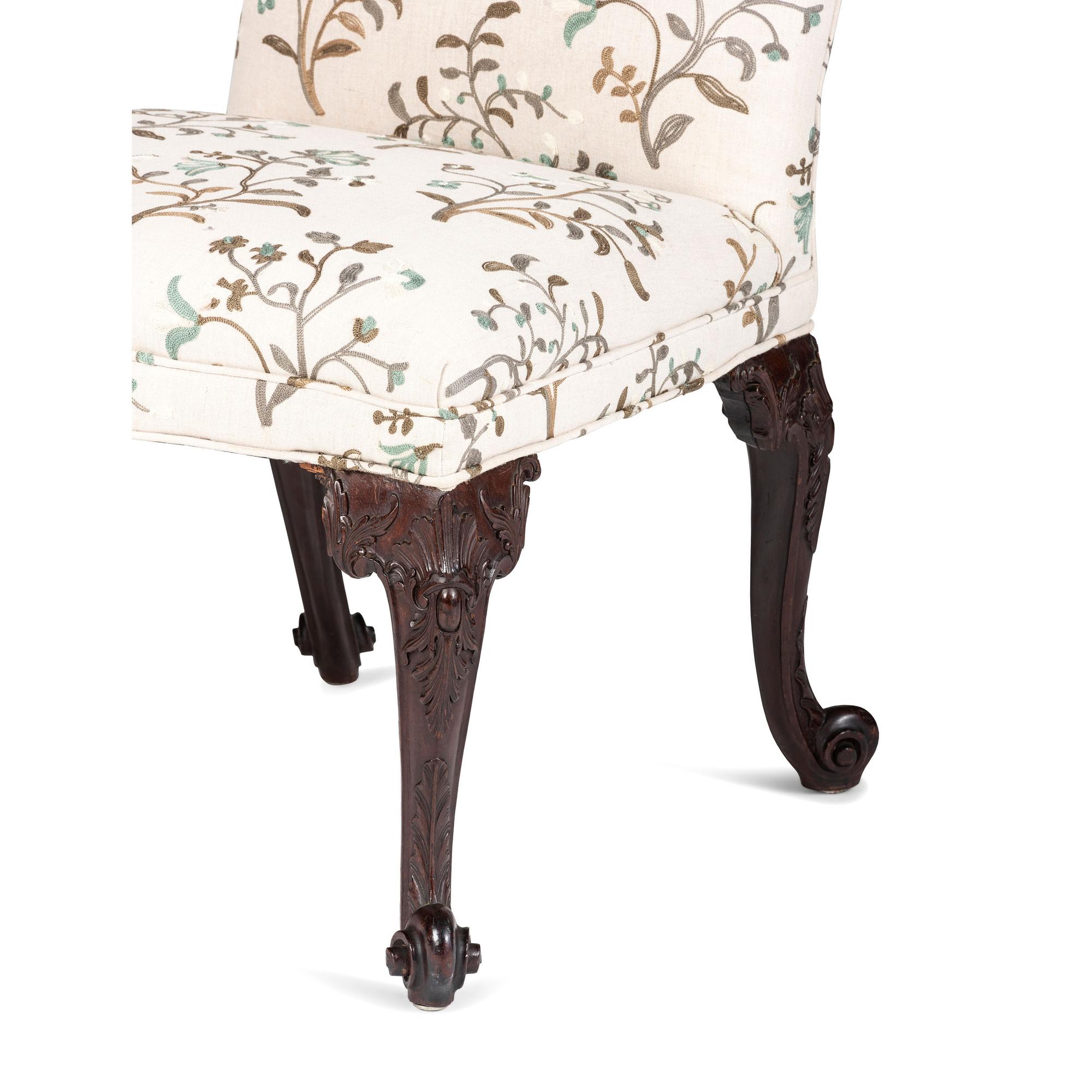 A Chippendale Carved Mahogany Serpentine Seat Scroll-Foot Side Chair