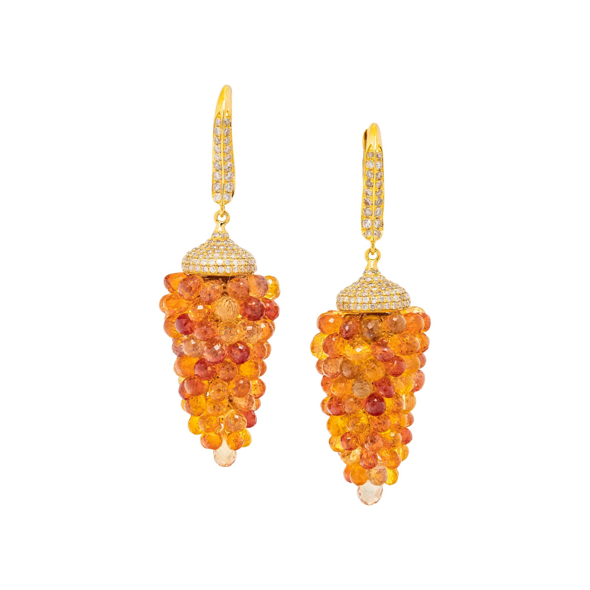 ORANGE SAPPHIRE AND DIAMOND EARRINGS