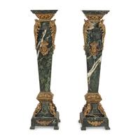 A Pair of Continental Gilt Metal Mounted Marble Pedestals