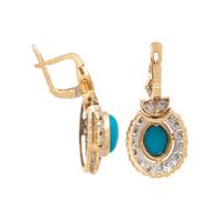 BICOLOR GOLD, TREATED TURQUOISE AND DIAMOND EARRINGS