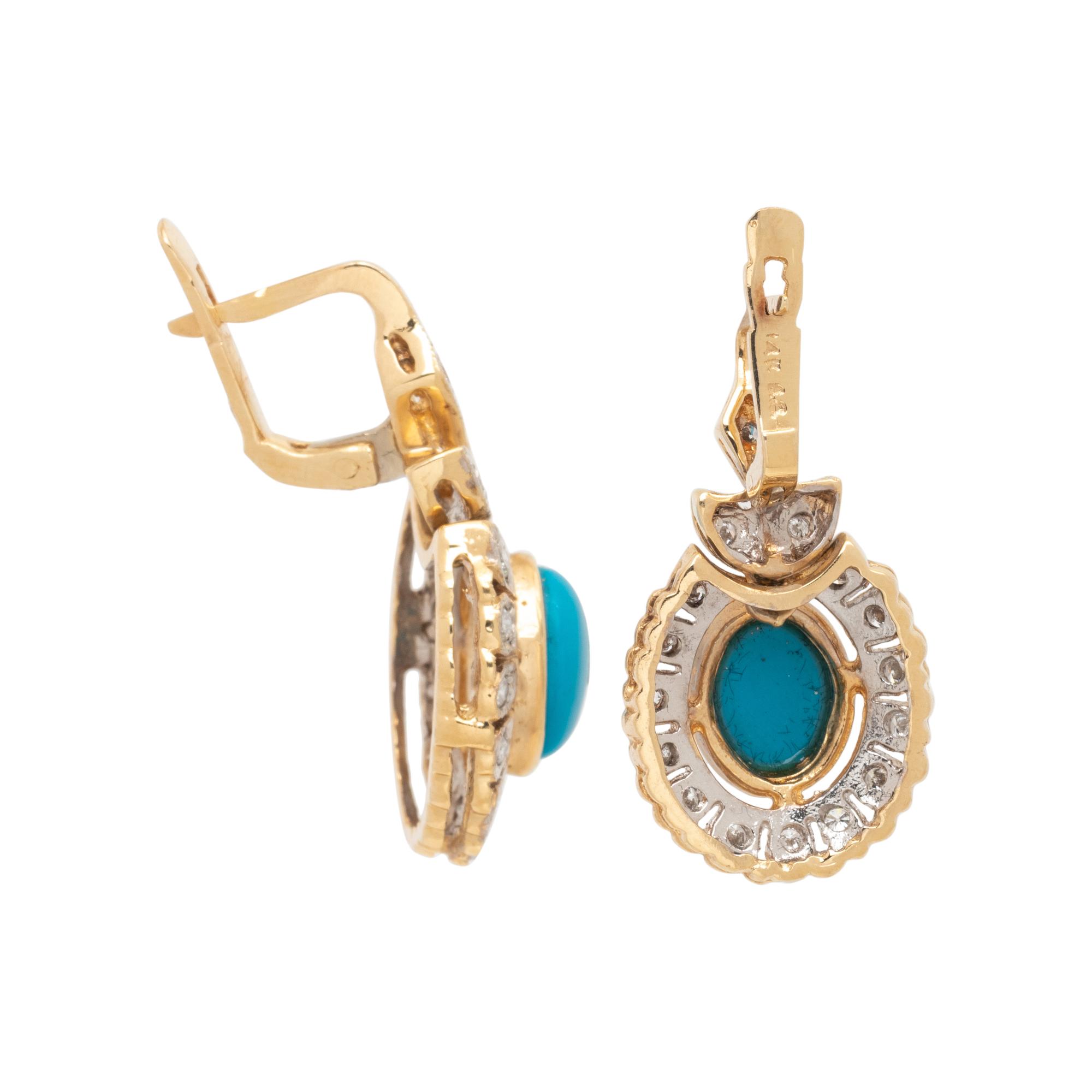 BICOLOR GOLD, TREATED TURQUOISE AND DIAMOND EARRINGS