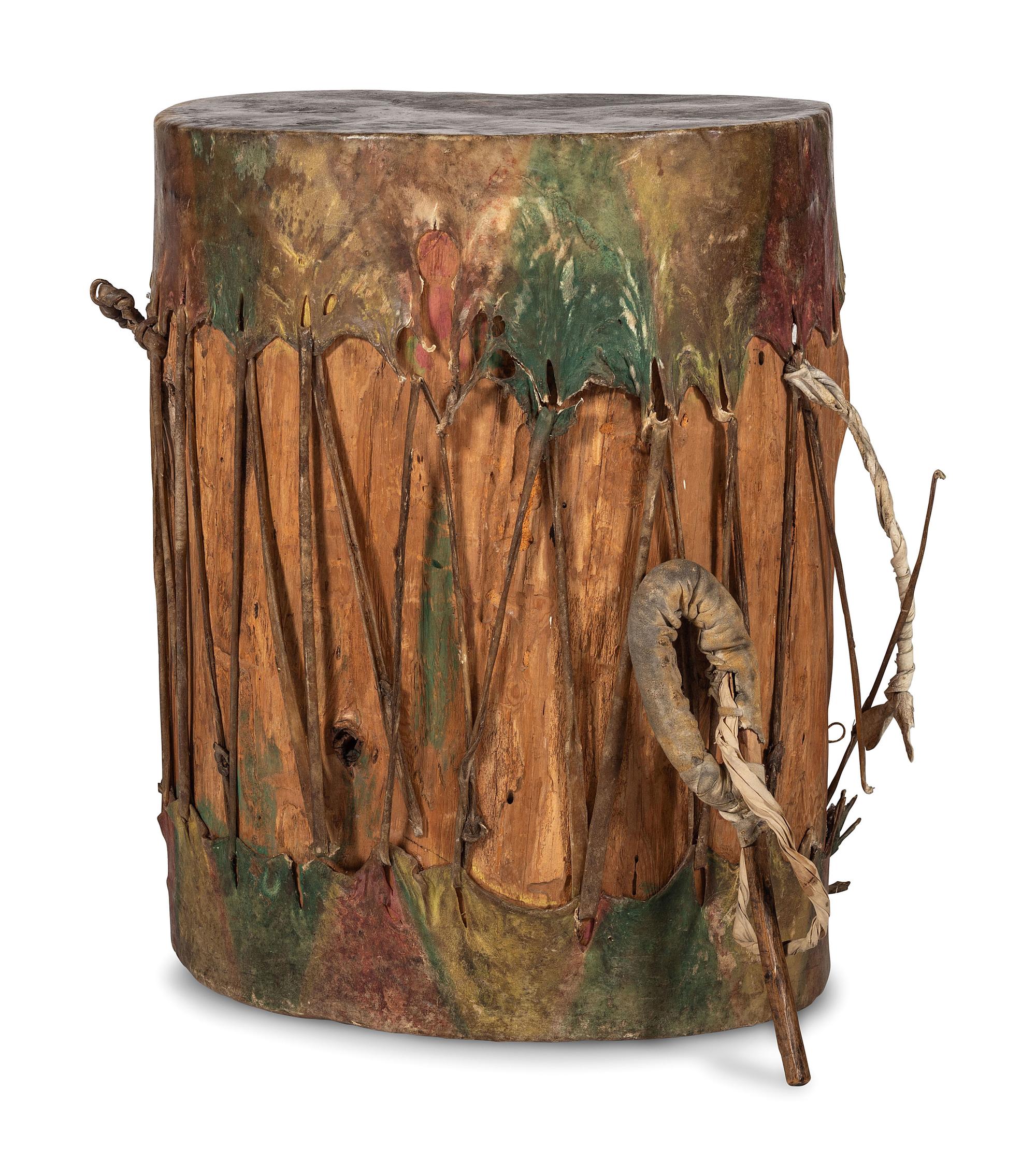 Pueblo Painted Drum, with Beater