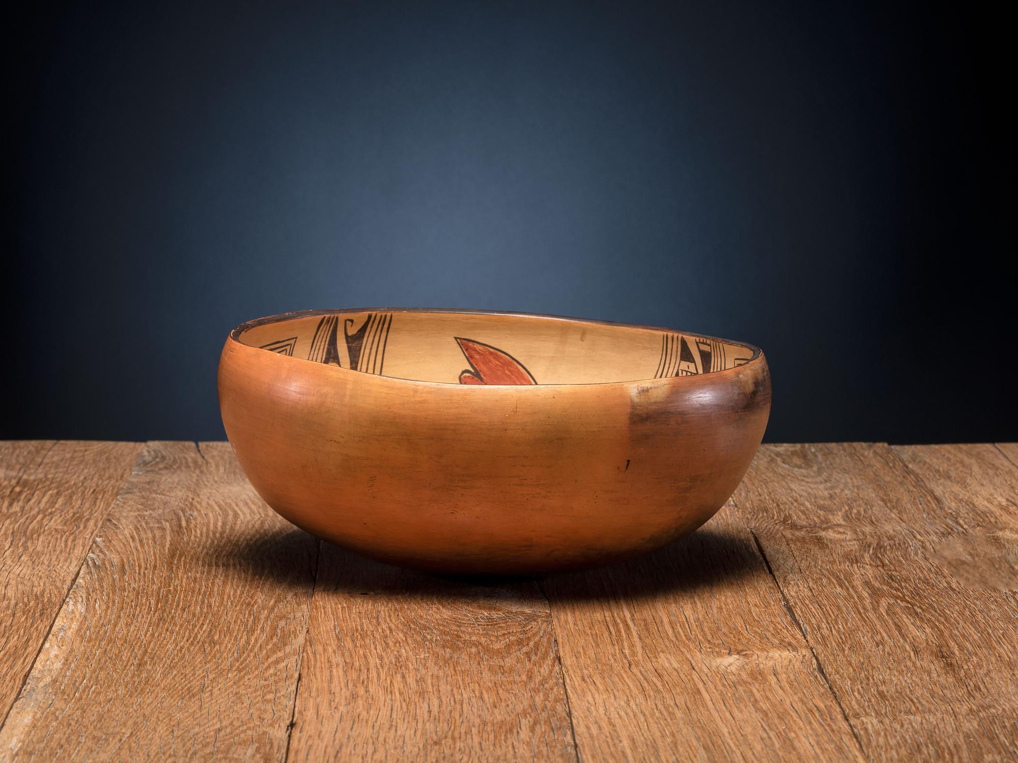 Polychrome Pottery Bowl, with Butterfly