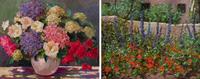Two Works: Morning Bouquet and Hollyhock Garden