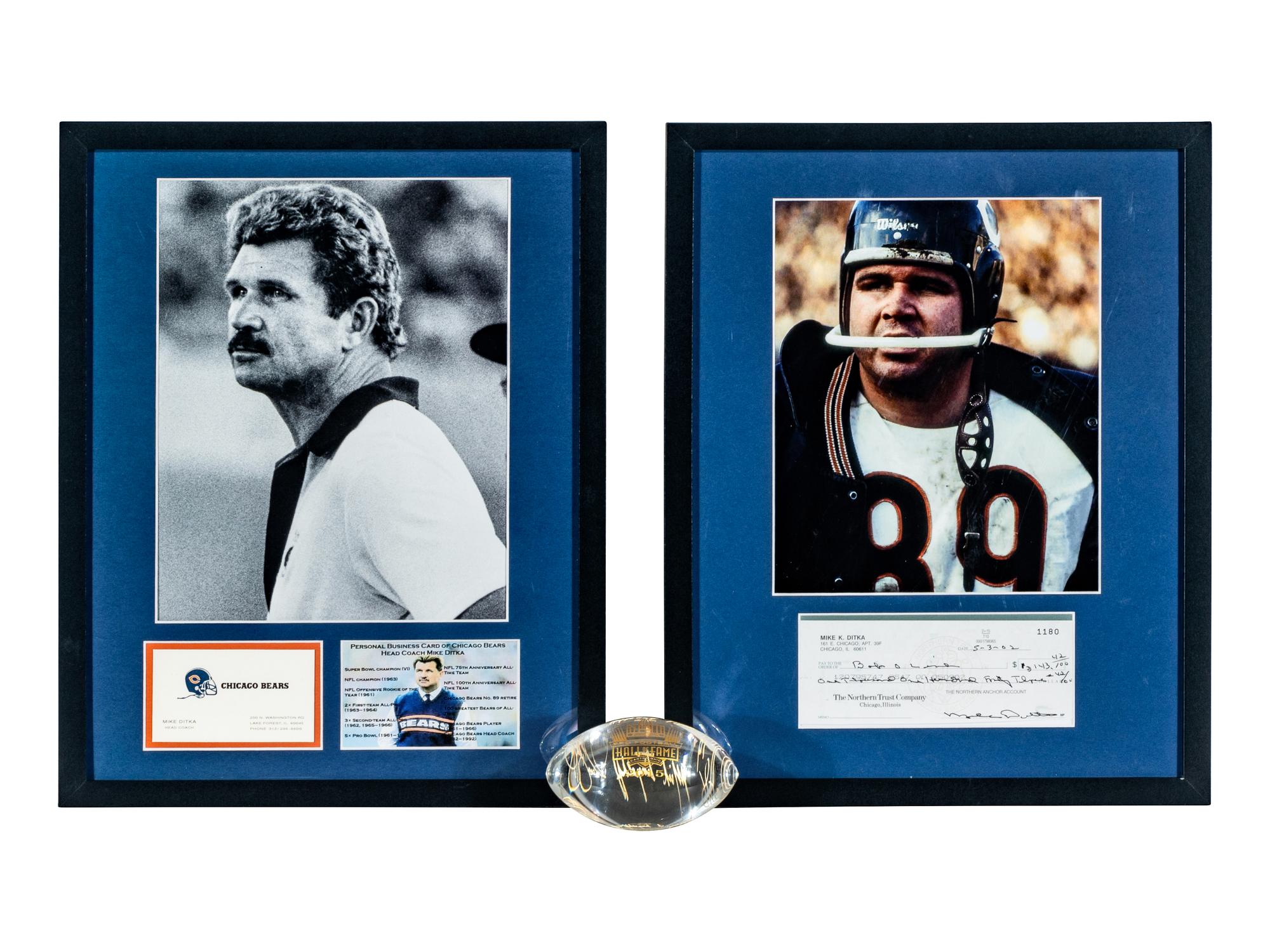 Collection One of Chicago Bears Legend Mike Ditka's Personal Items Including Hall of Fame Crystal Ball and Signed Display