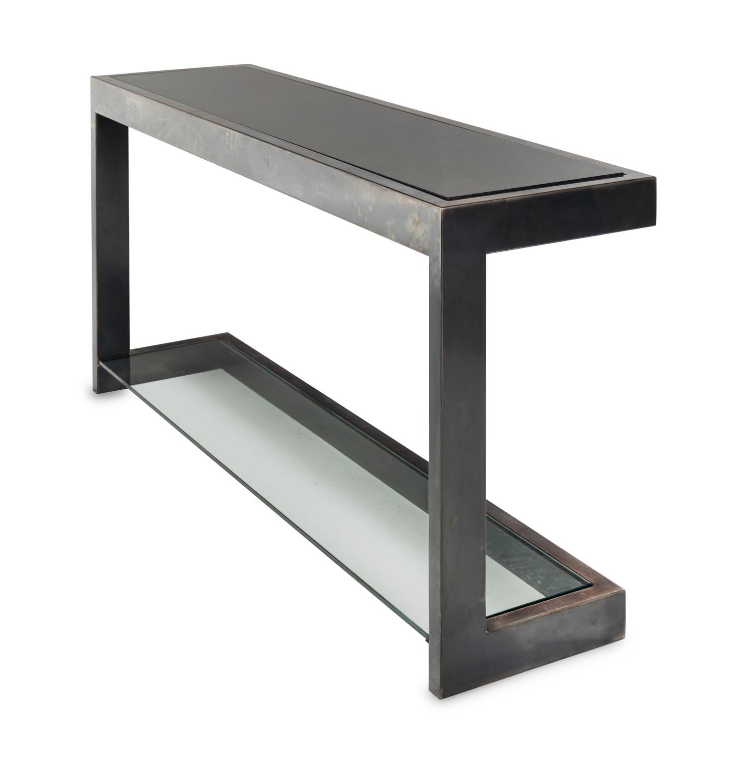 A Contemporary Steel, Granite and Glass Console Table