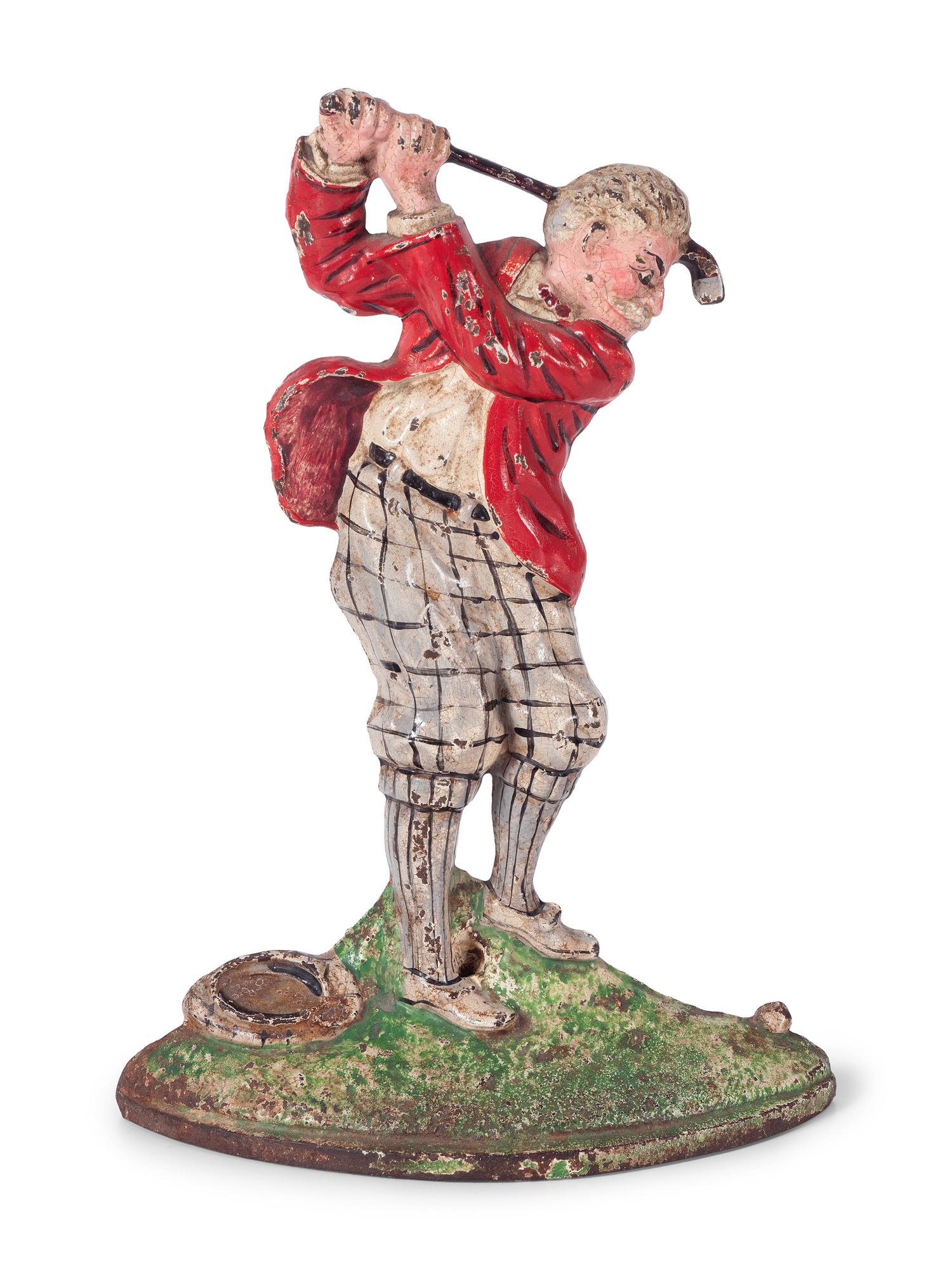 Two Painted Cast Iron 'Golfer' Door Stops