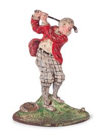 Two Painted Cast Iron 'Golfer' Door Stops