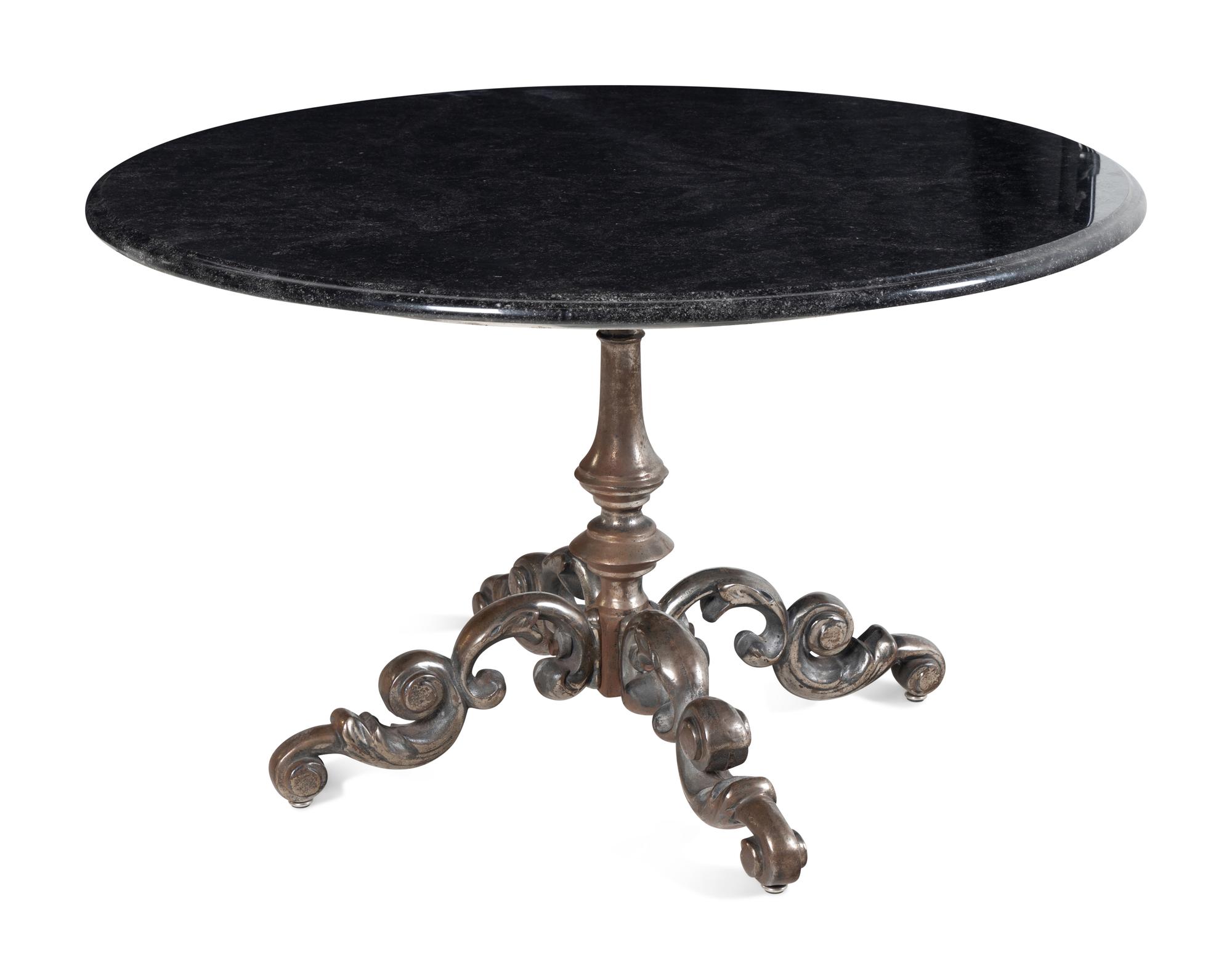 A French Steel and Fossilized Marble Center Table