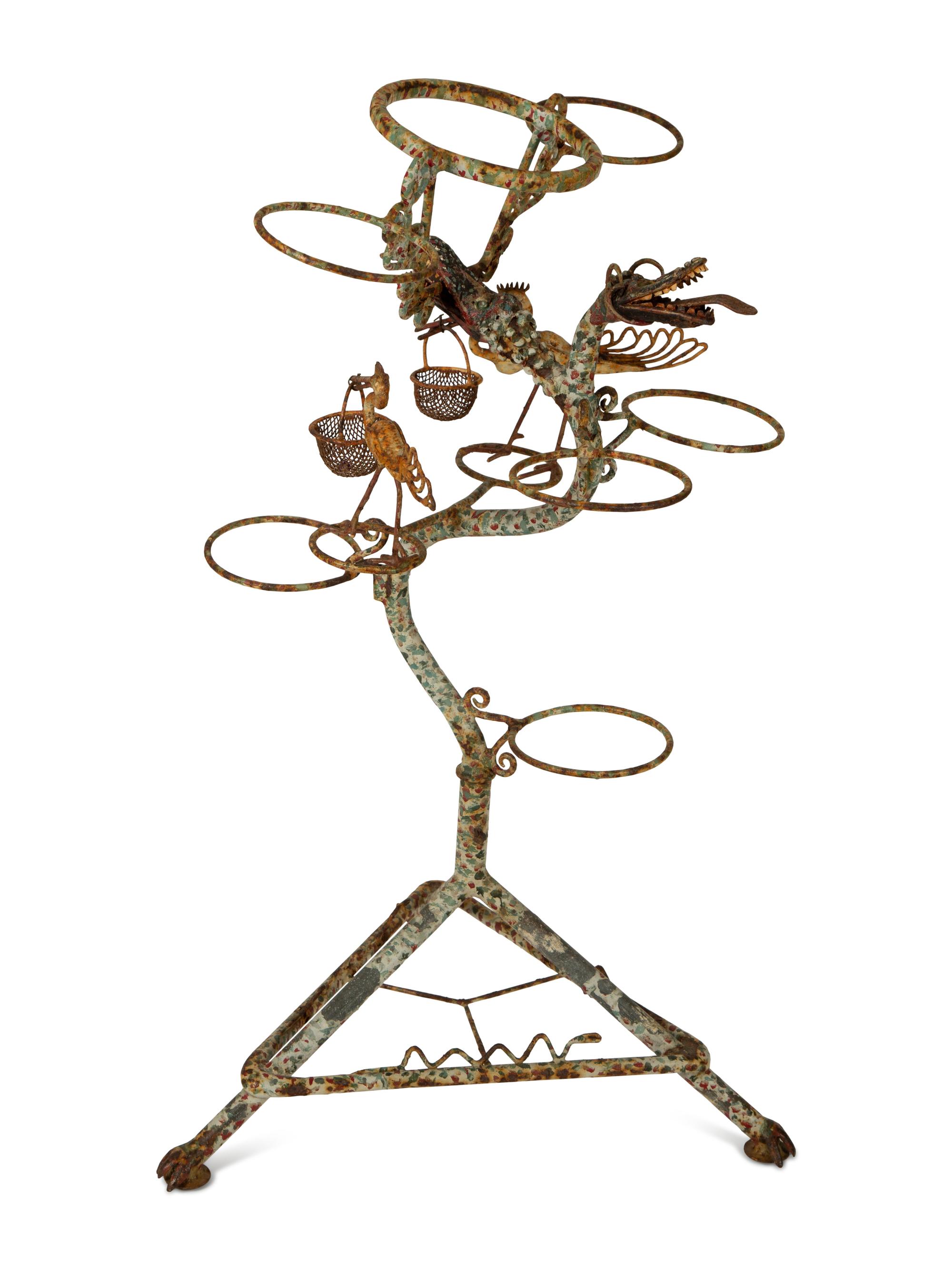 A Whimsical Painted Metal Plant Stand — 19TH/20TH CENTURY
