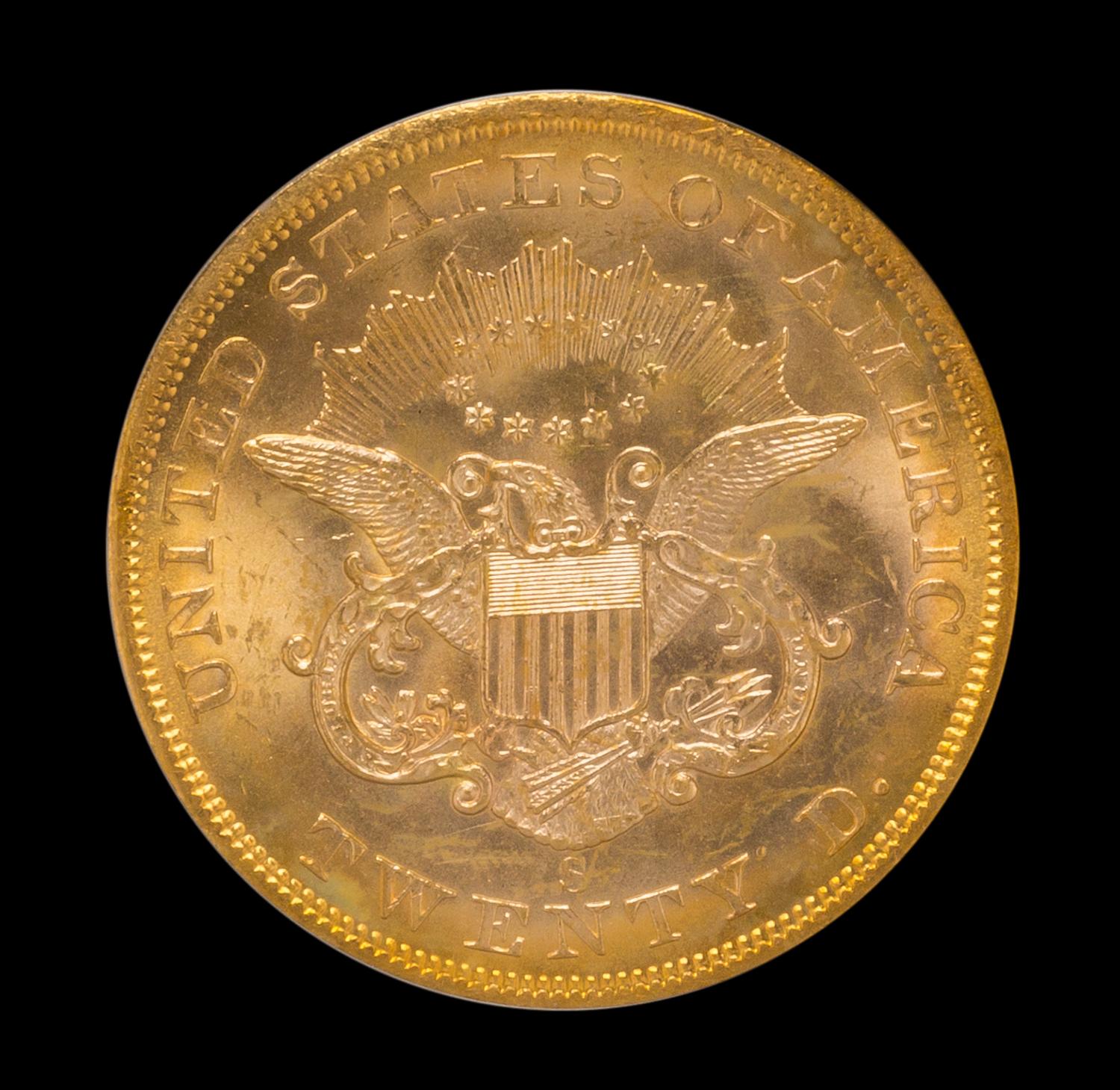 A United States 1857-S S.S. Central America: Liberty Head $20 Gold Coin