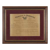 [Presidential] Harding, Warren G. Partially-printed postal commission, signed